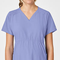 W123 Maternity V-Neck Scrub Top Ceil Blue hemline detail