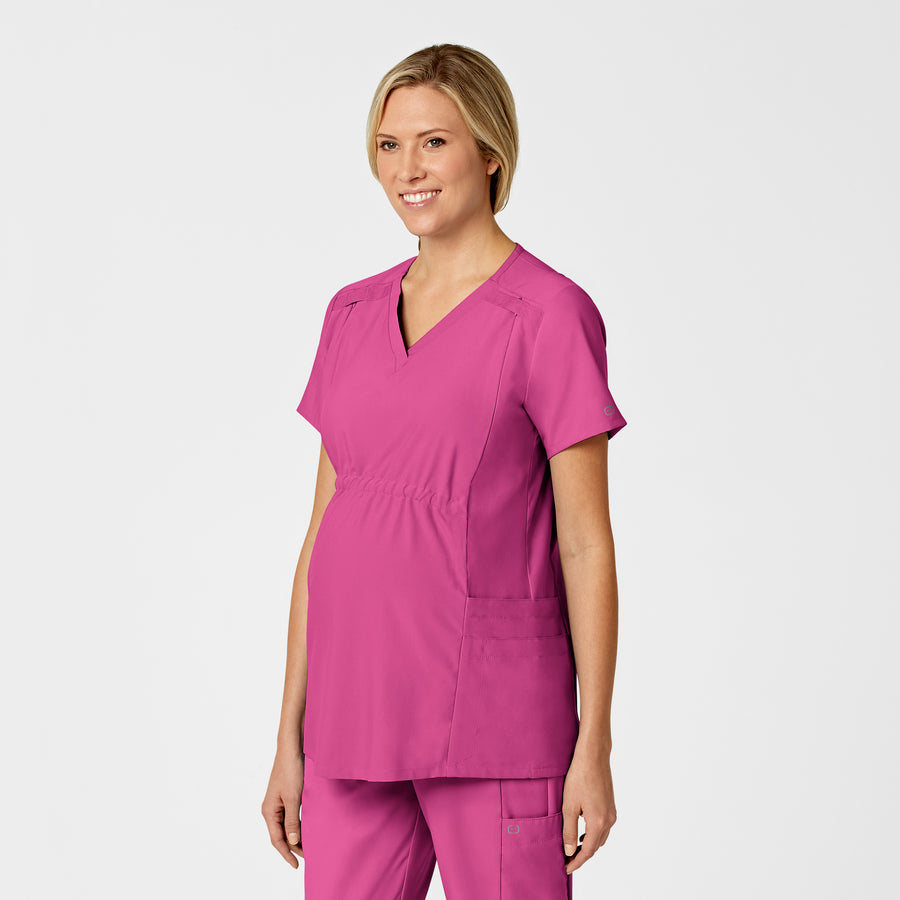 W123 Maternity V-Neck Scrub Top Hot Pink side view