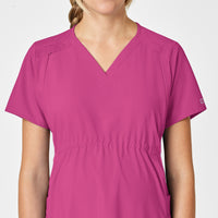 W123 Maternity V-Neck Scrub Top Hot Pink hemline detail