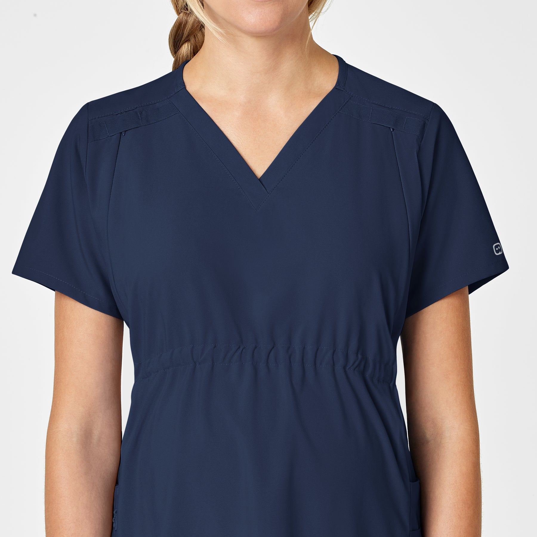 W123 Maternity V-Neck Scrub Top Navy hemline detail