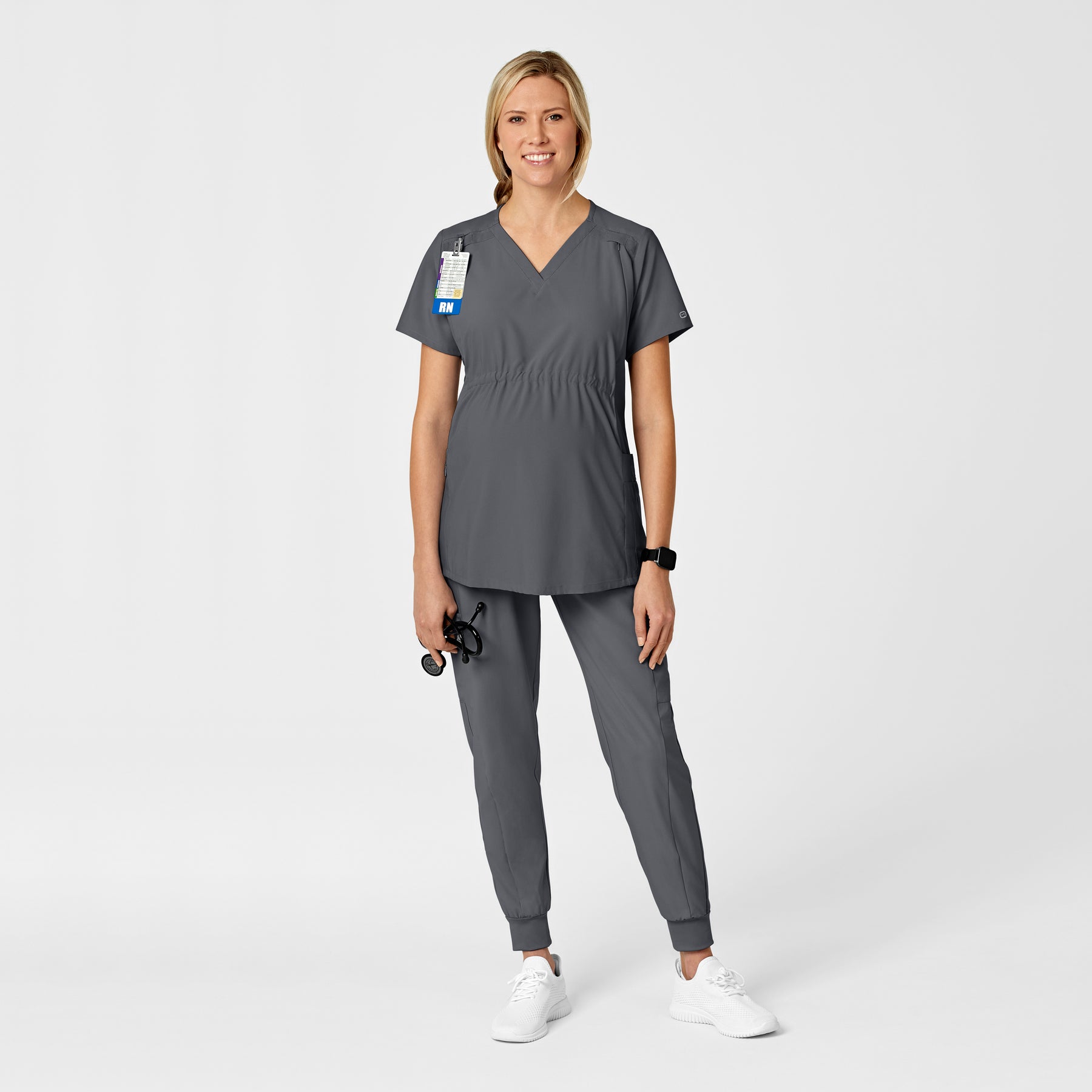 W123 Maternity V-Neck Scrub Top Pewter scrub set