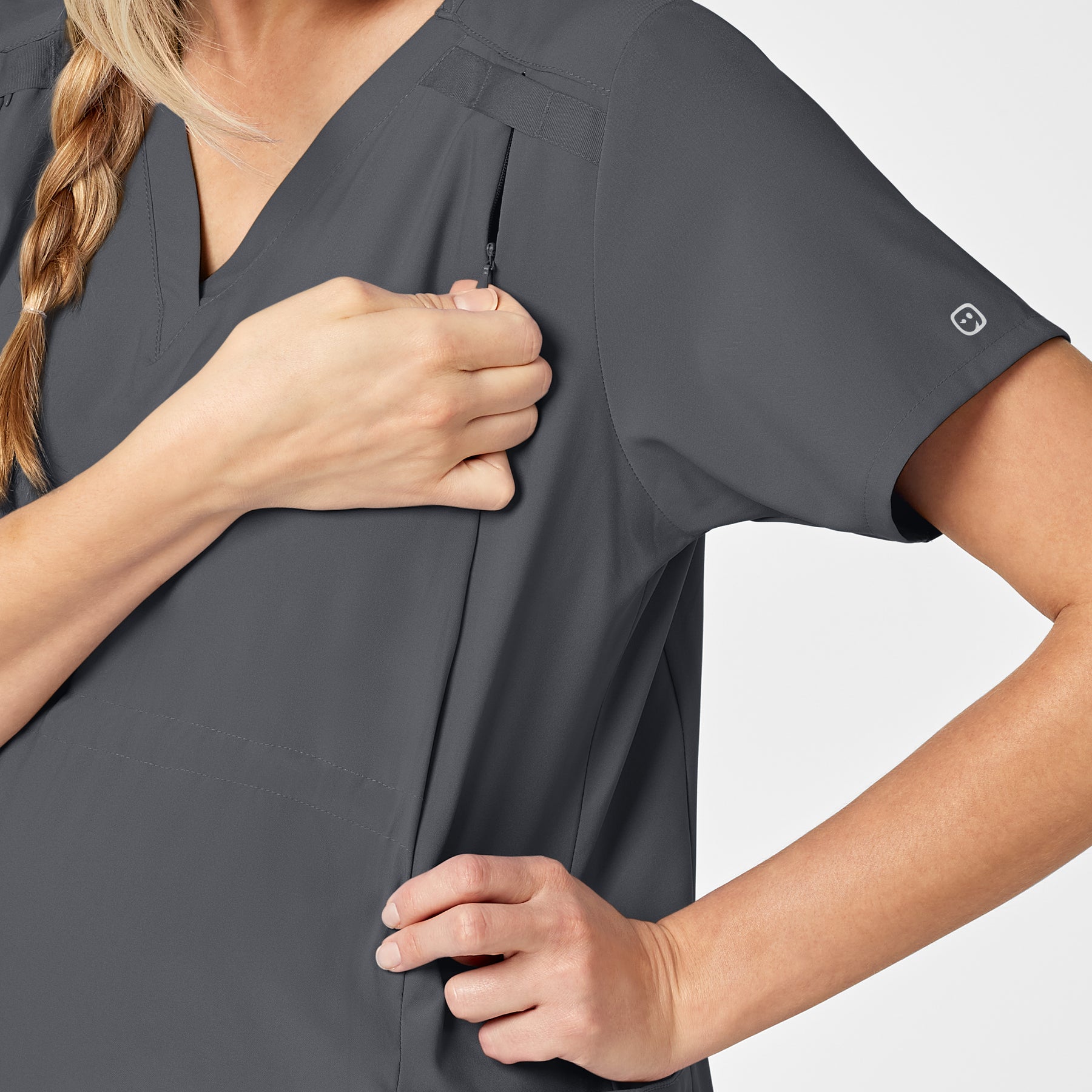W123 Maternity V-Neck Scrub Top Pewter side detail 1