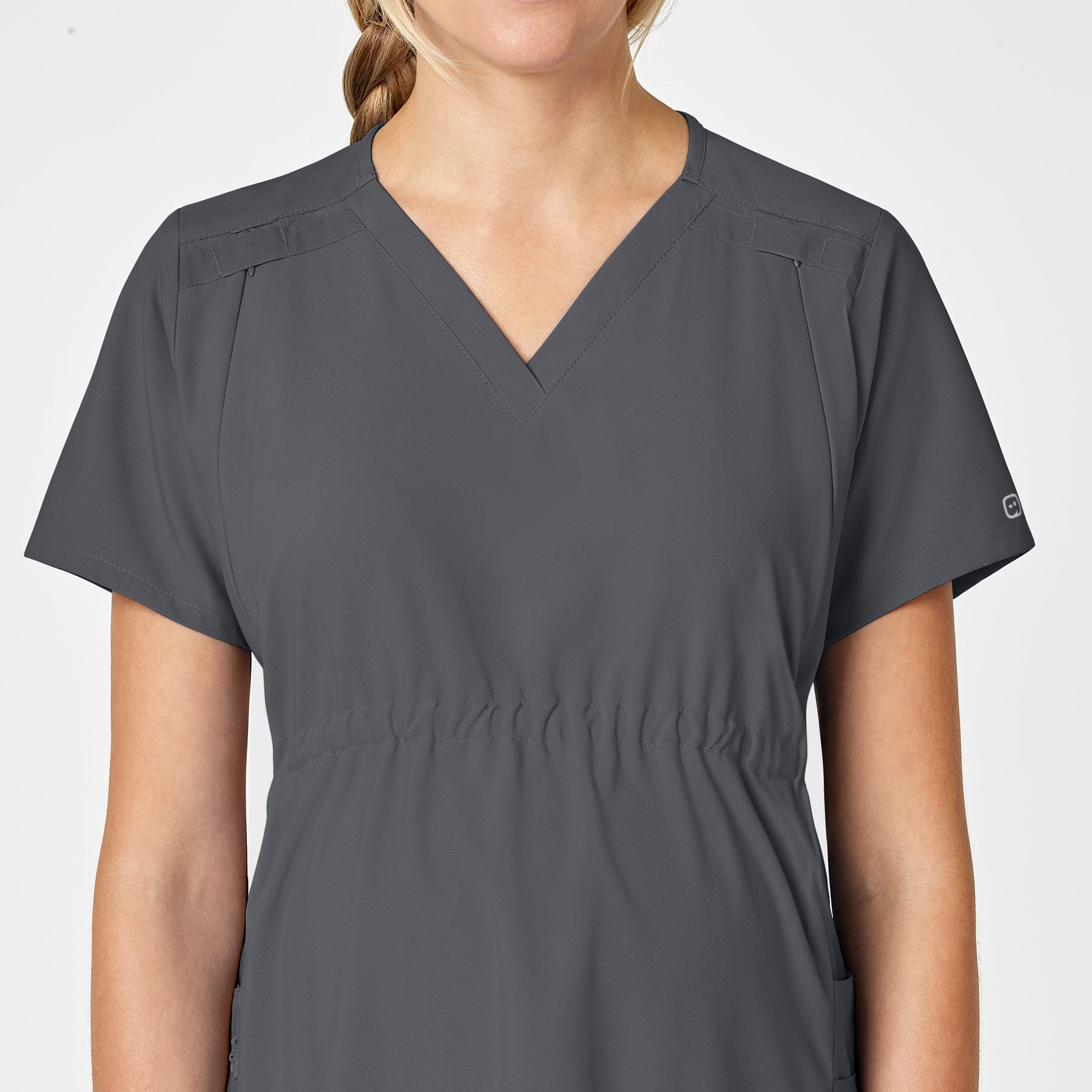 W123 Maternity V-Neck Scrub Top Pewter hemline detail