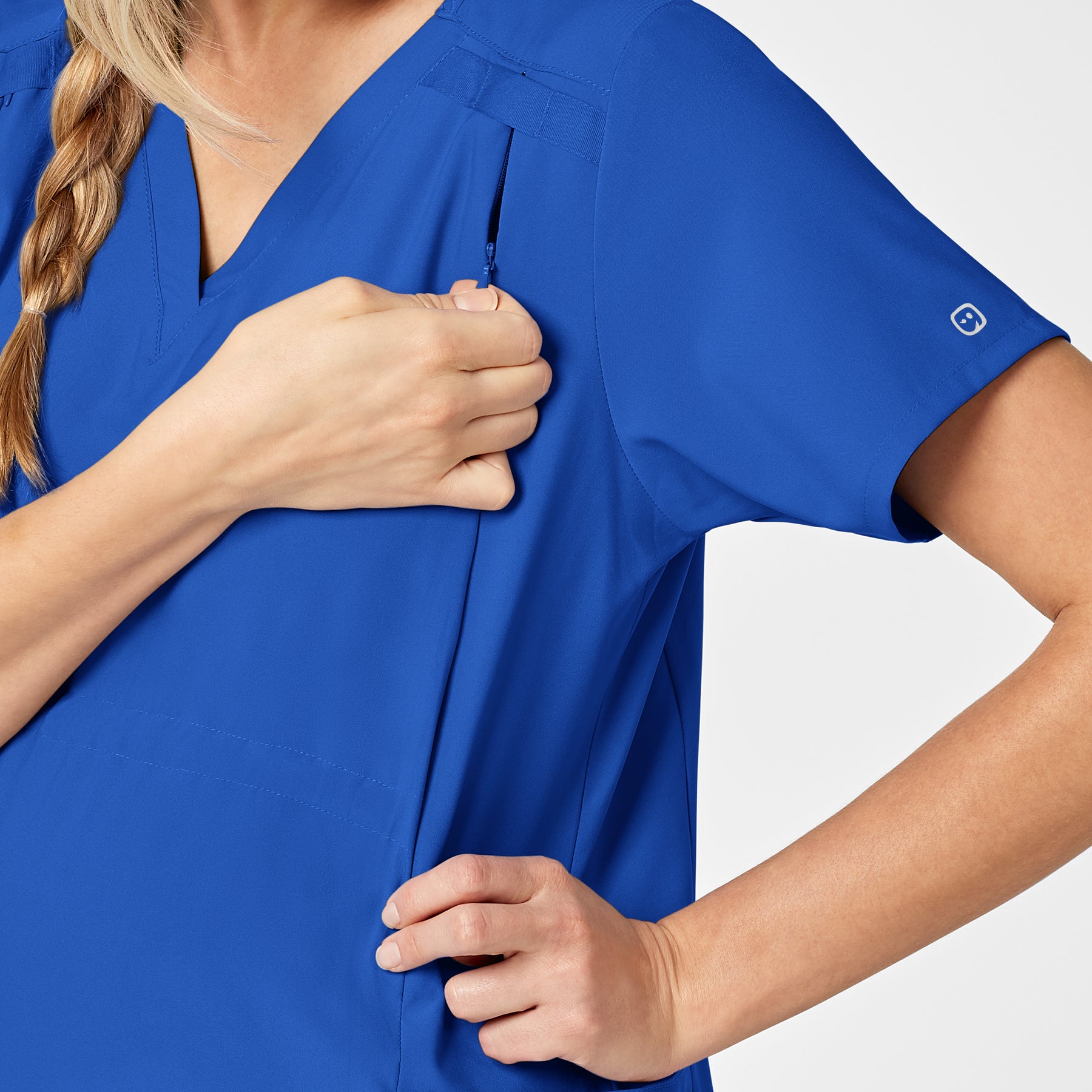 W123 Maternity V-Neck Scrub Top Royal side detail 1