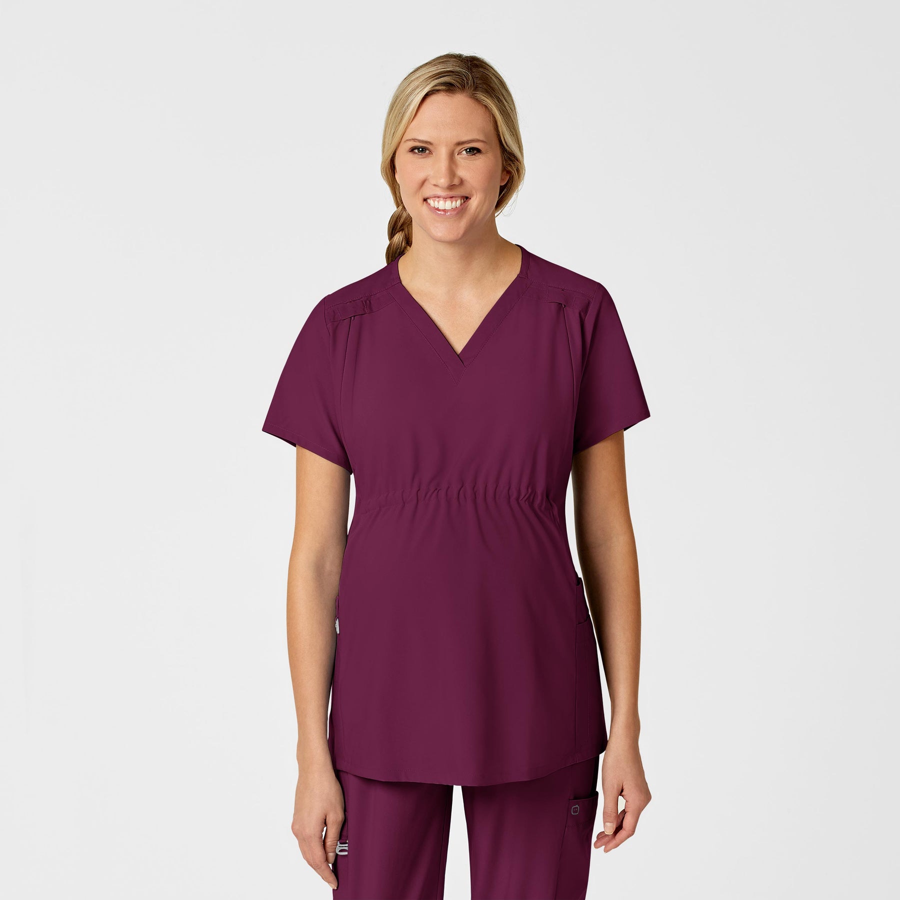 Wink W123 Maternity V-Neck Scrub Top Wine