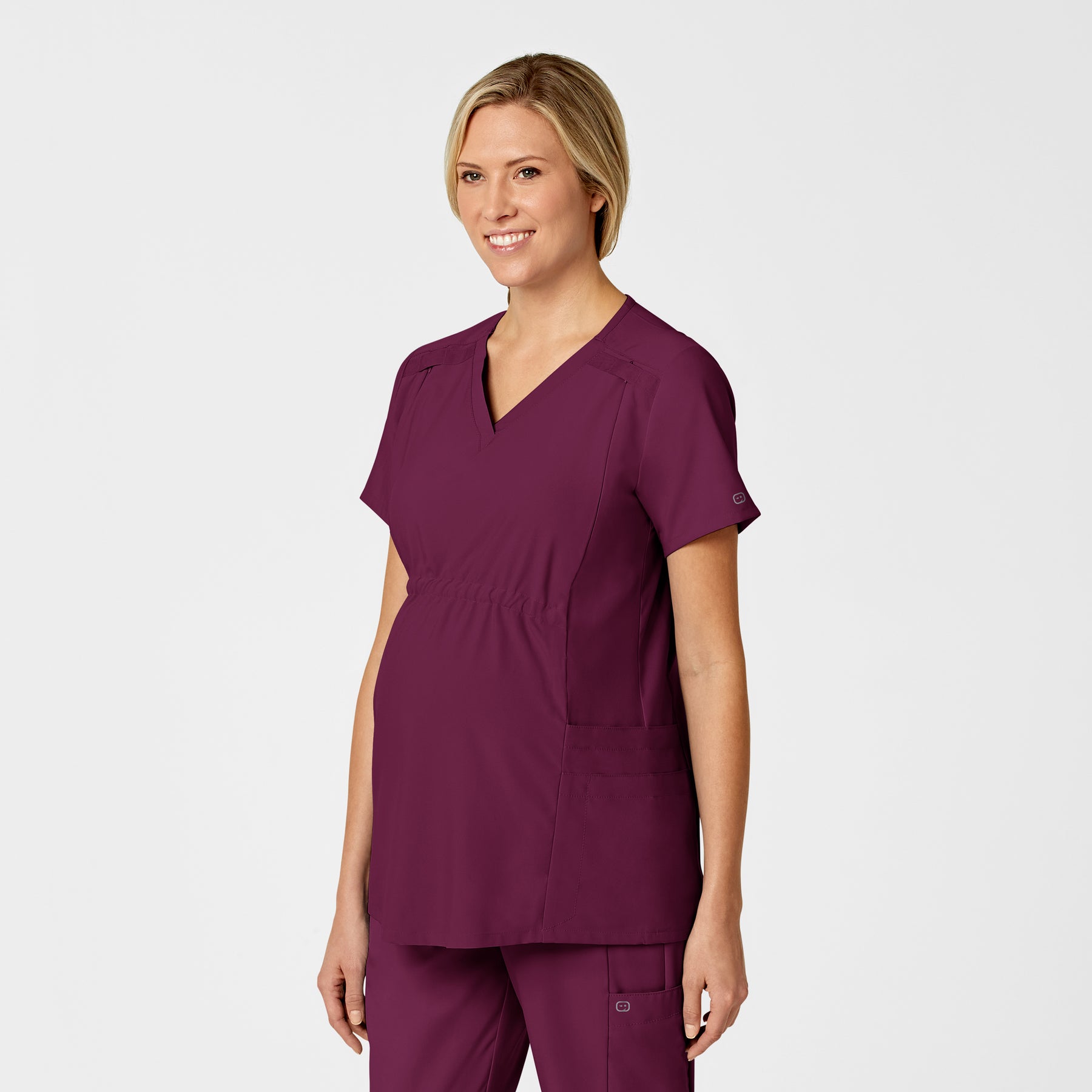W123 Maternity V-Neck Scrub Top Wine side view