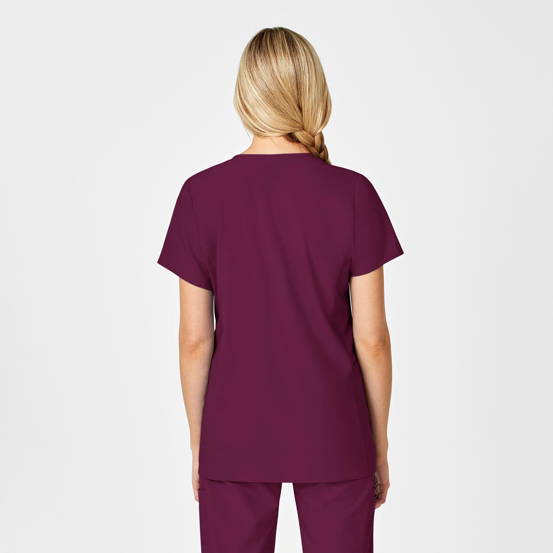 W123 Maternity V-Neck Scrub Top Wine back view