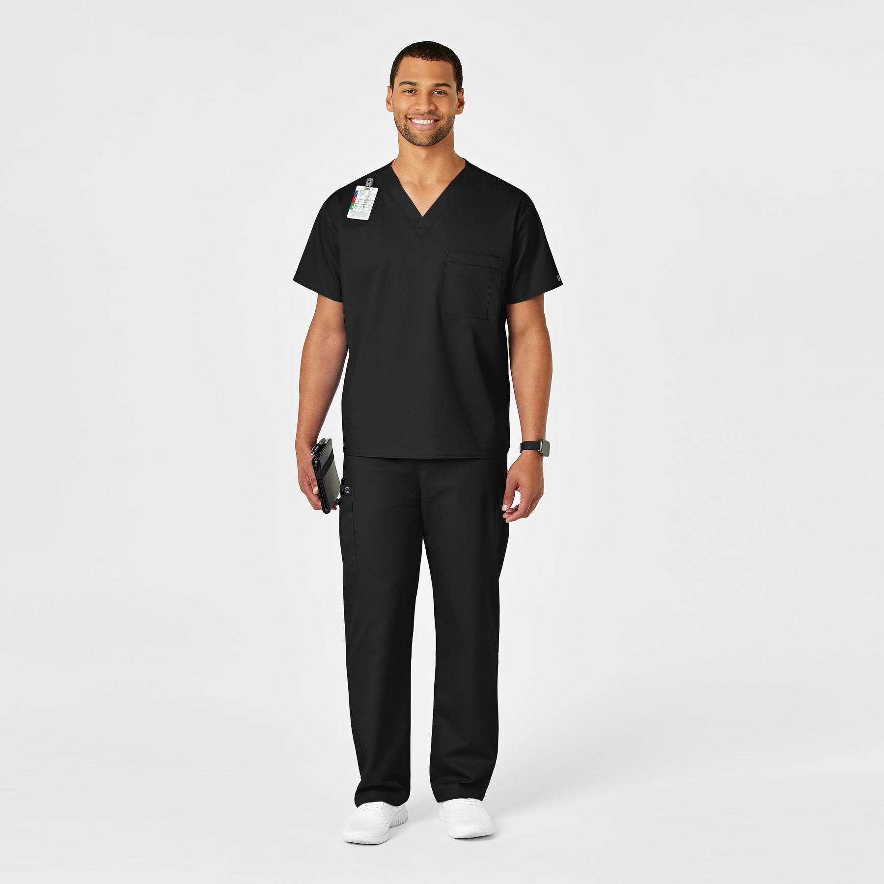 WonderWORK Unisex Drawstring Cargo Scrub Pant Black full scrub set