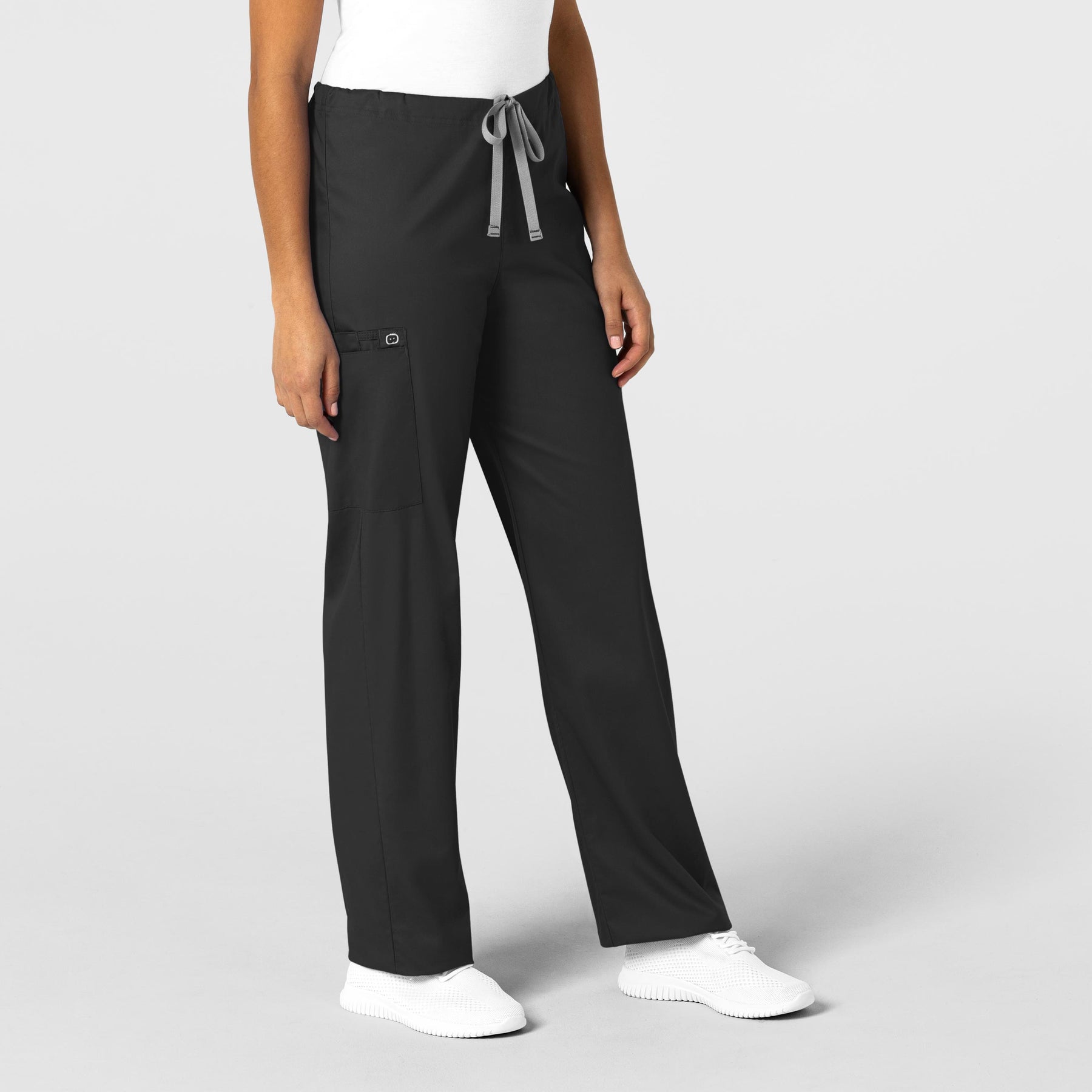 WonderWORK Unisex Drawstring Cargo Scrub Pant Black side view