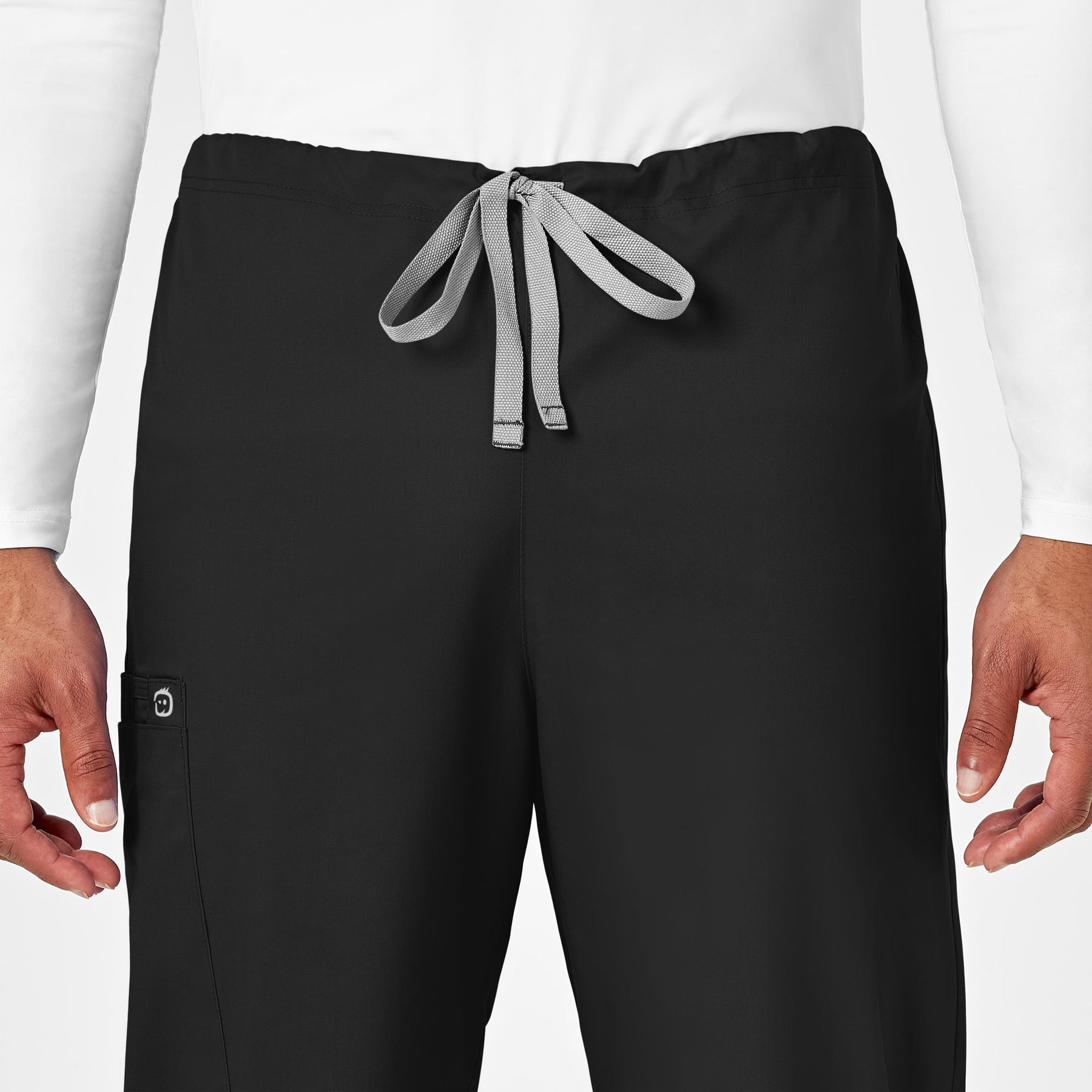 WonderWORK Unisex Drawstring Cargo Scrub Pant Black side detail 2