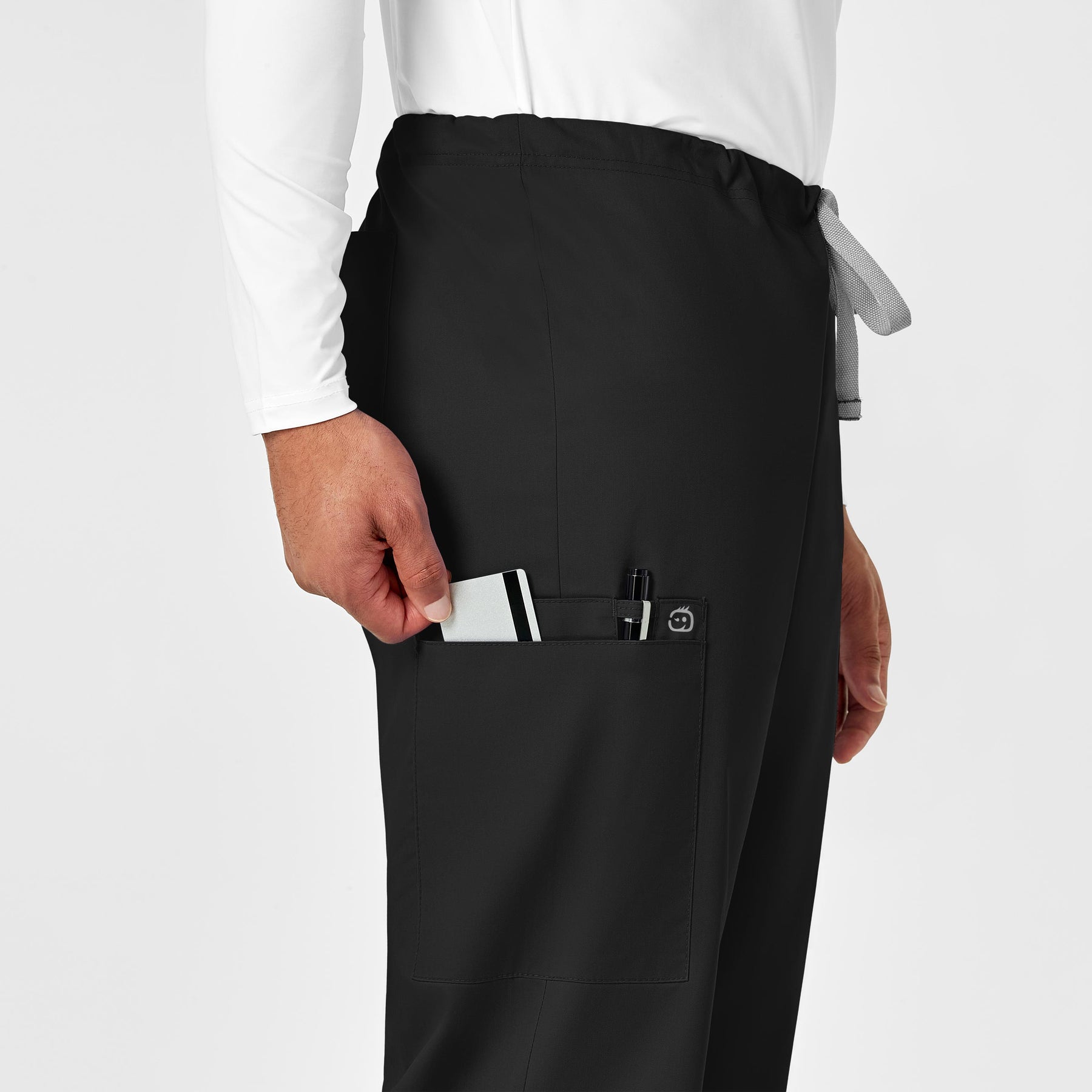 WonderWORK Unisex Drawstring Cargo Scrub Pant Black hemline detail