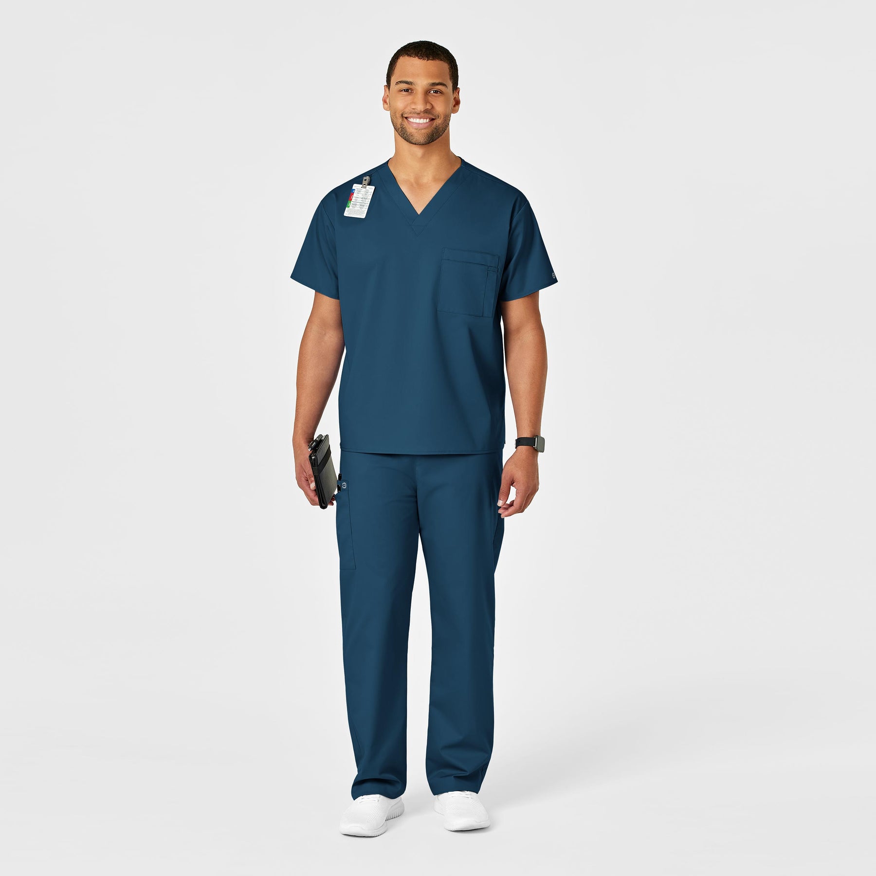 WonderWORK Unisex Drawstring Cargo Scrub Pant Caribbean Blue full scrub set