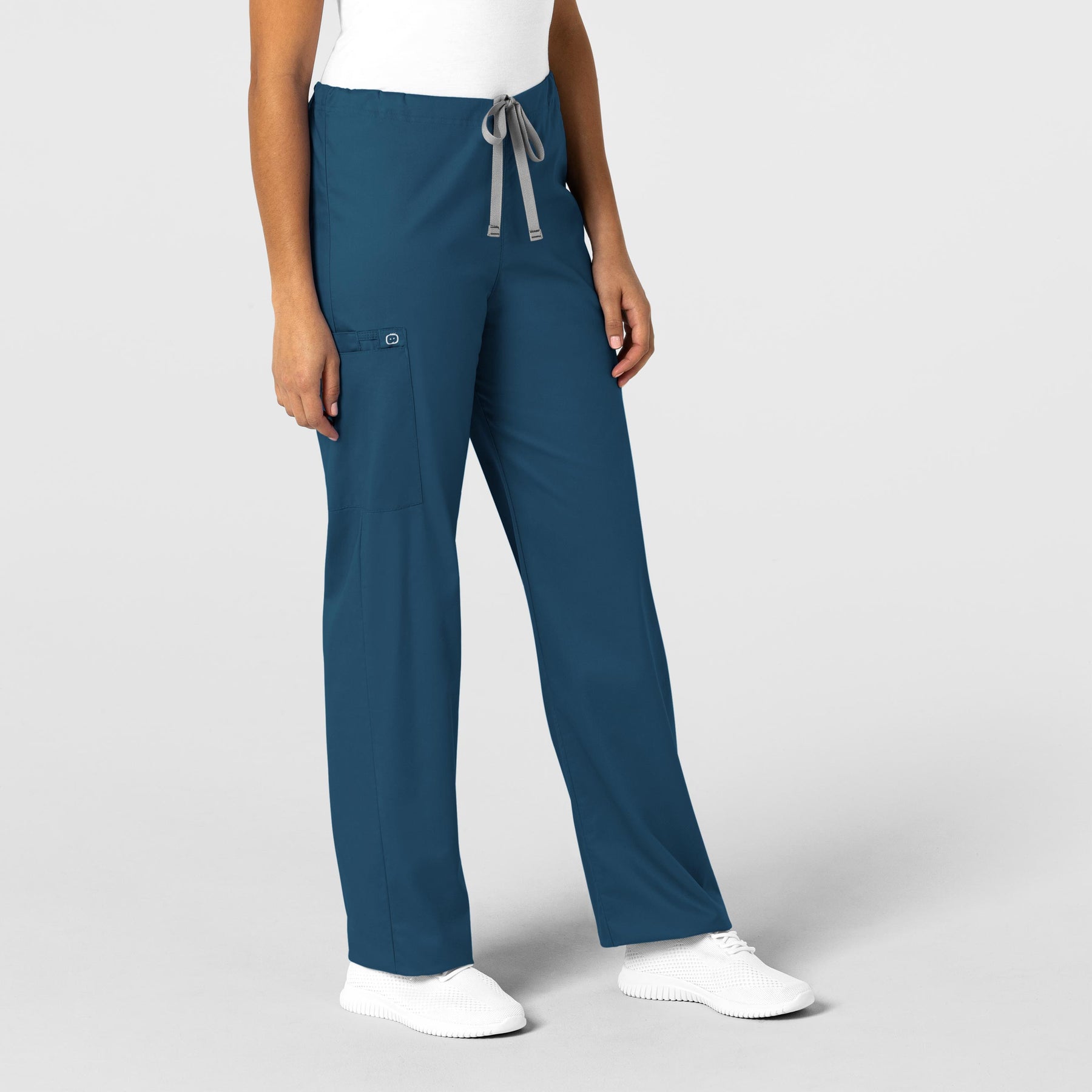 WonderWORK Unisex Drawstring Cargo Scrub Pant Caribbean Blue side view