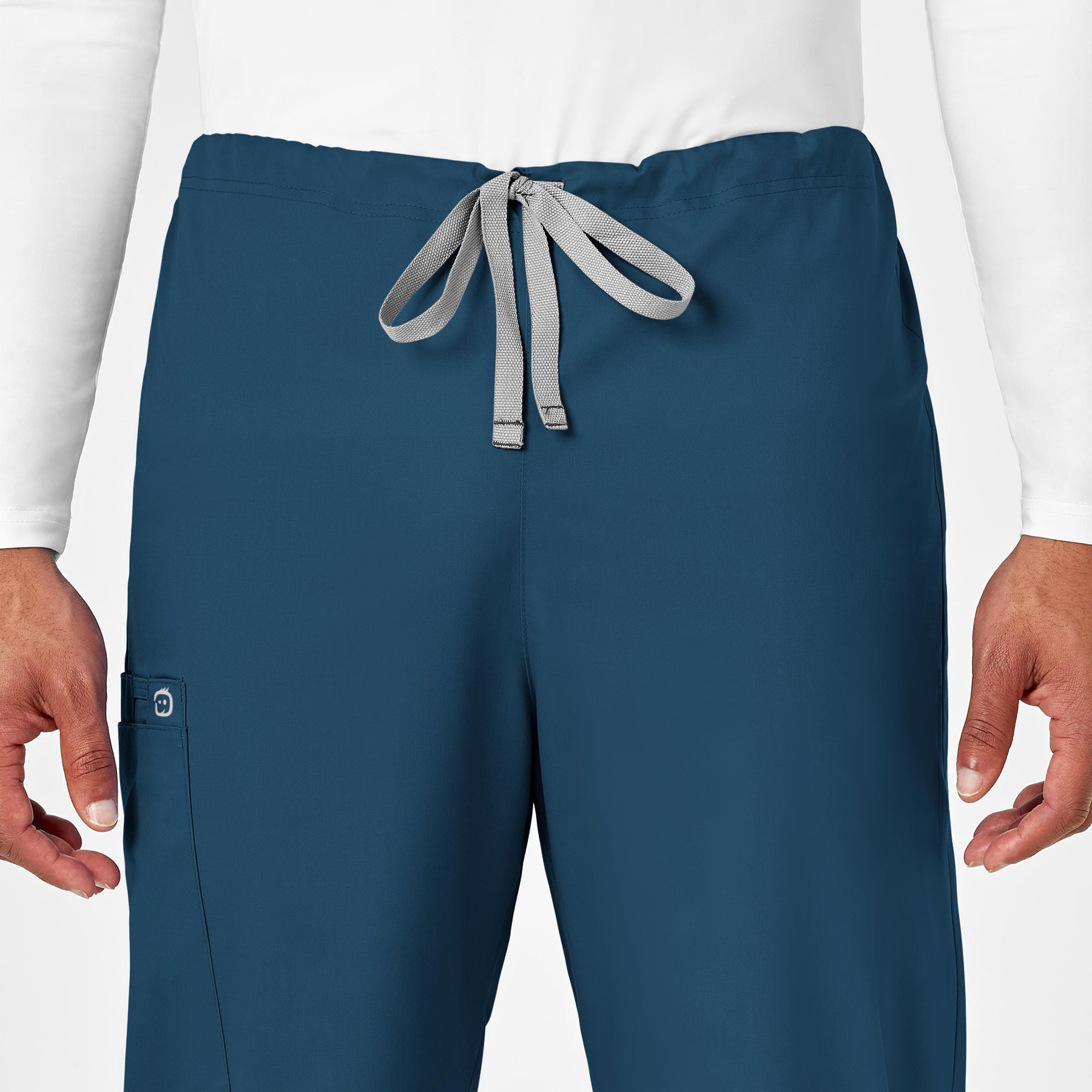 WonderWORK Unisex Drawstring Cargo Scrub Pant Caribbean Blue side detail 2