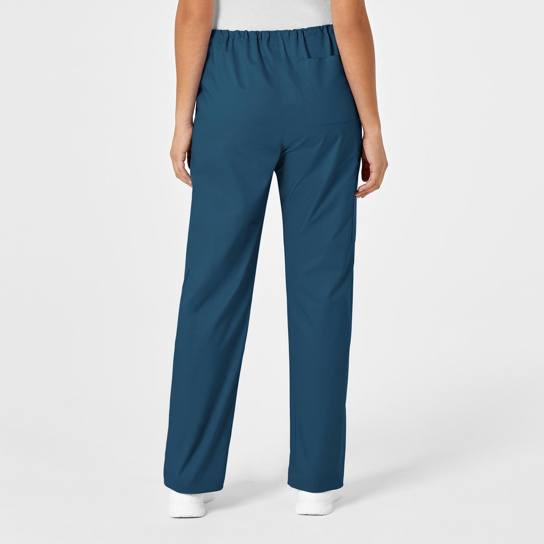WonderWORK Unisex Drawstring Cargo Scrub Pant Caribbean Blue back view