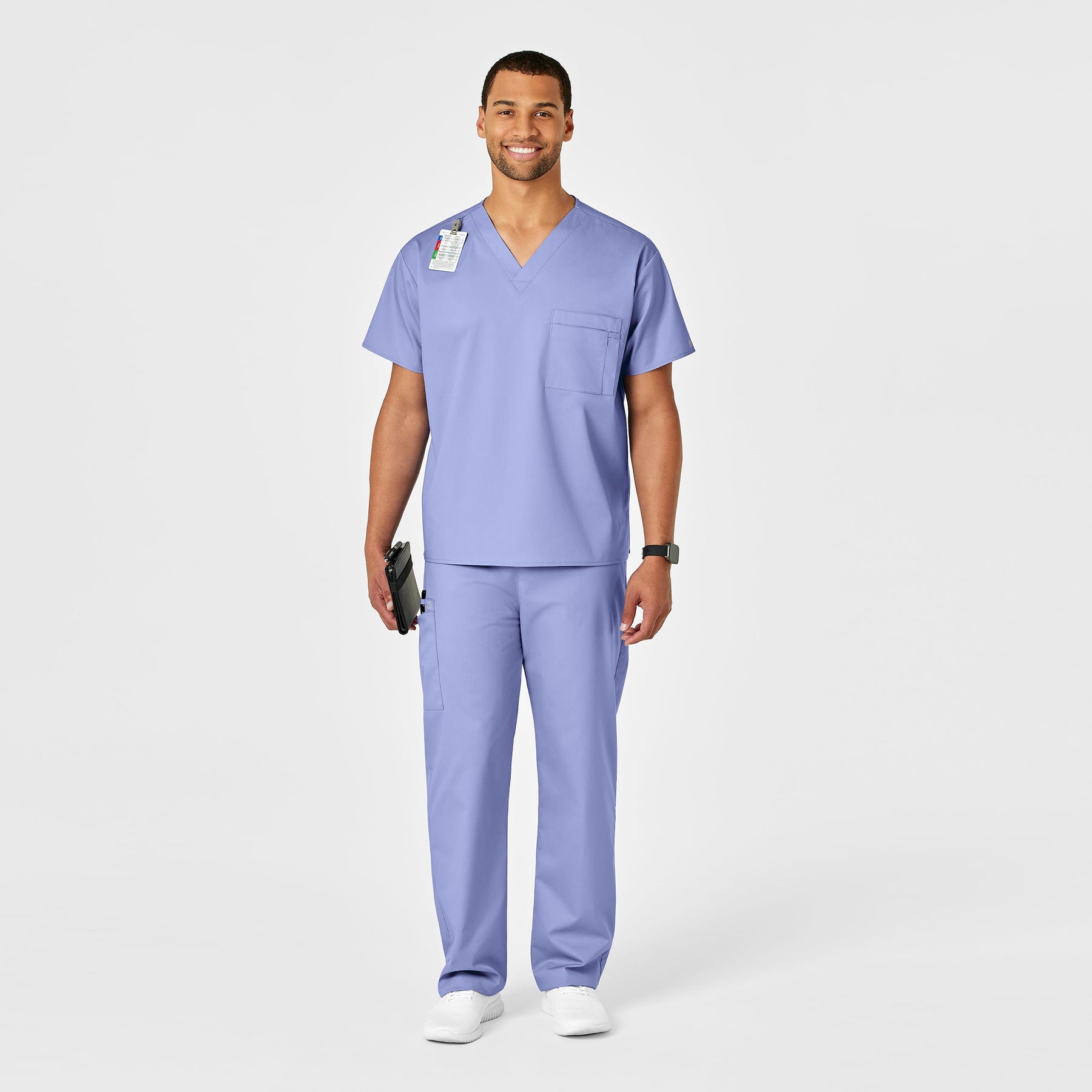 WonderWORK Unisex Drawstring Cargo Scrub Pant Ceil Blue full scrub set