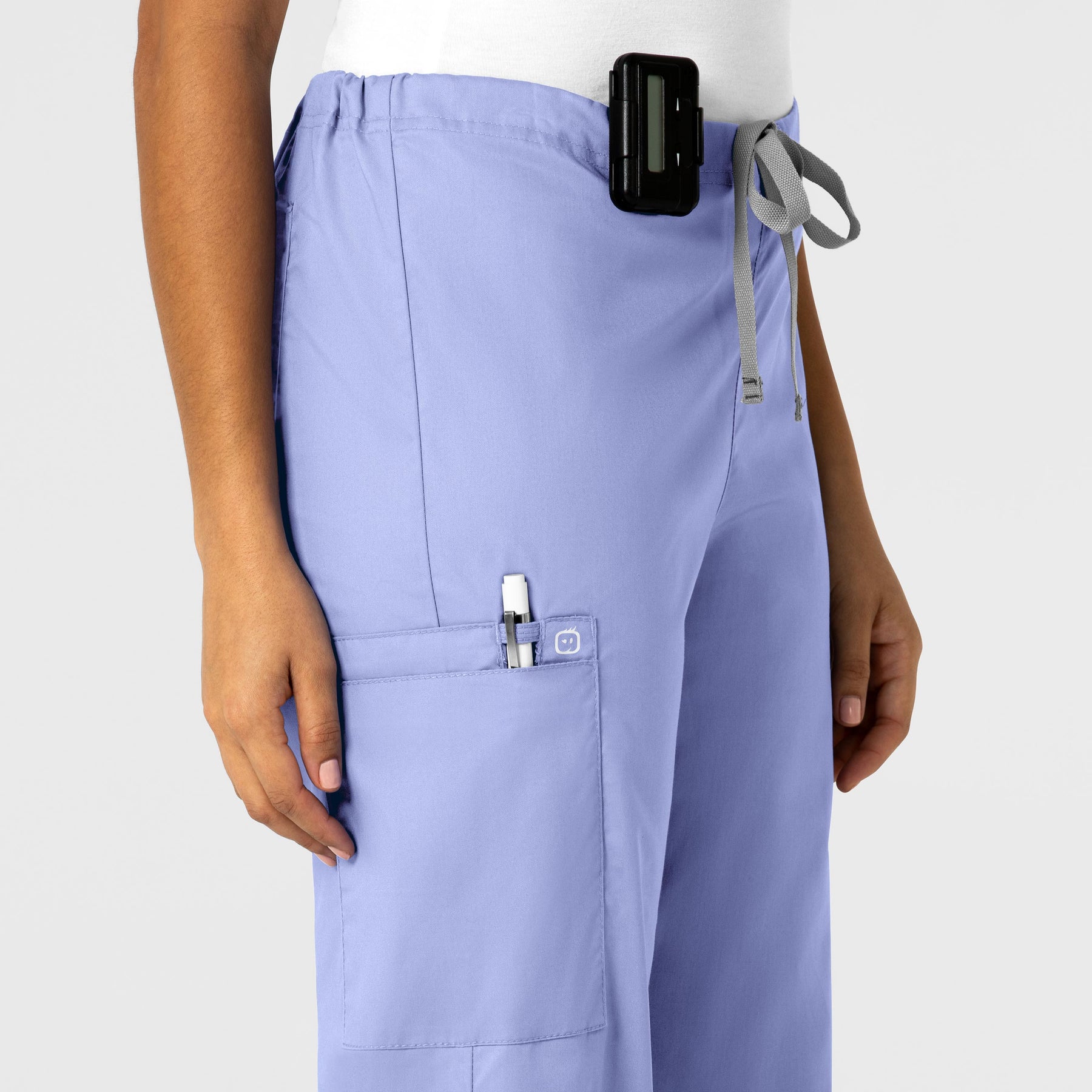 WonderWORK Unisex Drawstring Cargo Scrub Pant Ceil Blue side detail 1