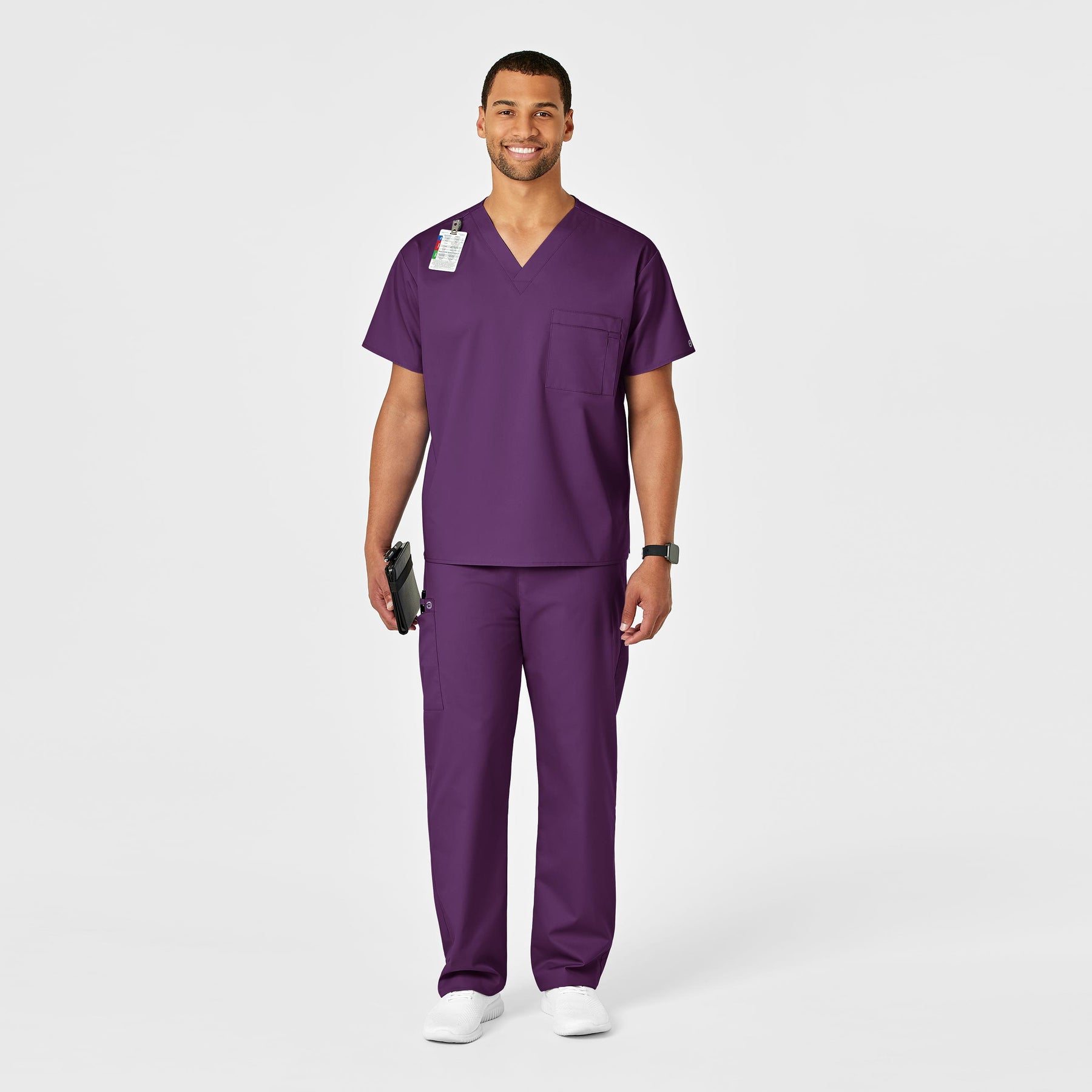 WonderWORK Unisex Drawstring Cargo Scrub Pant Eggplant full scrub set