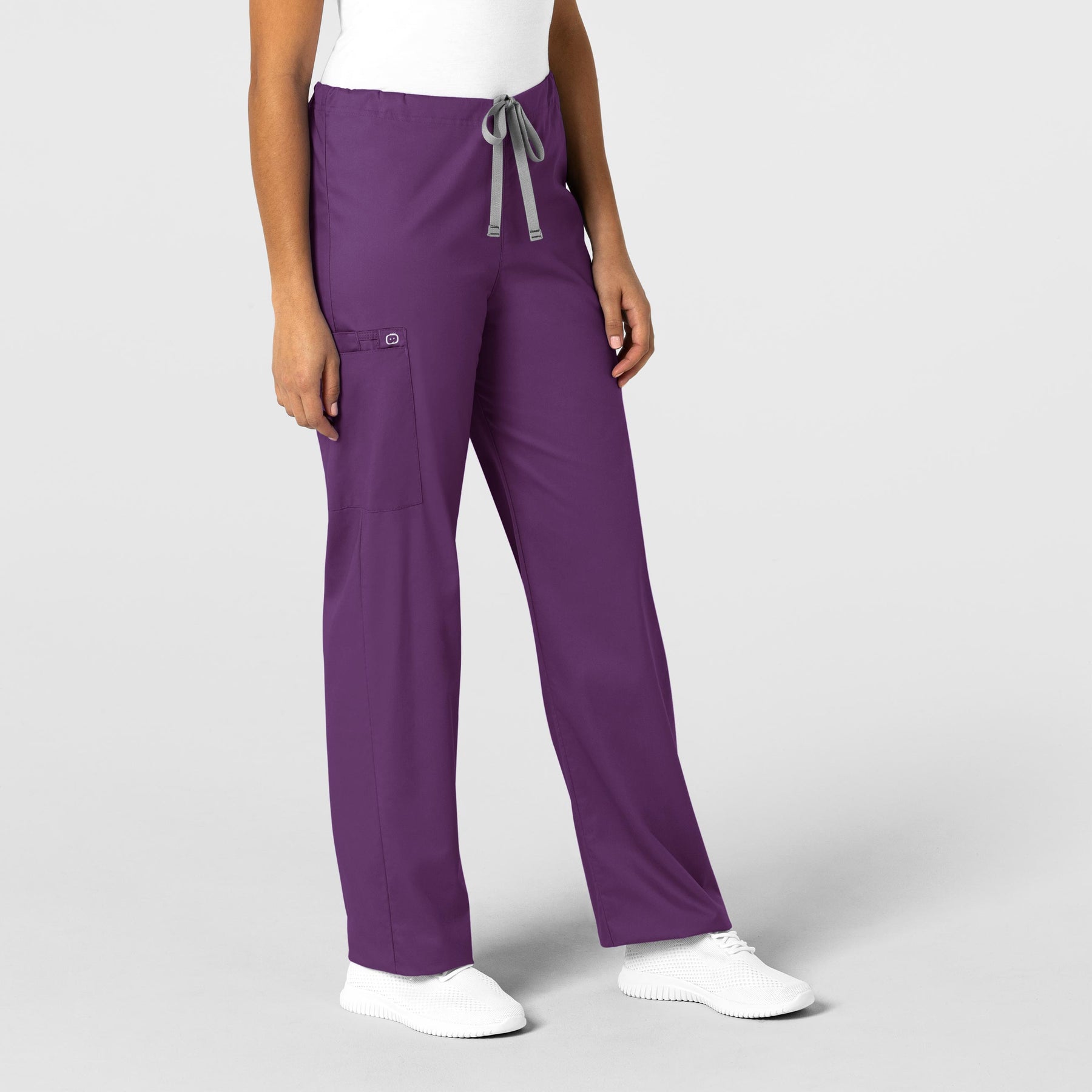 WonderWORK Unisex Drawstring Cargo Scrub Pant Eggplant side view