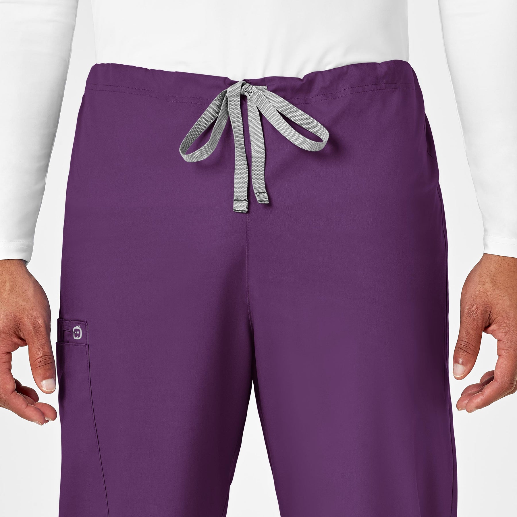 WonderWORK Unisex Drawstring Cargo Scrub Pant Eggplant side detail 2