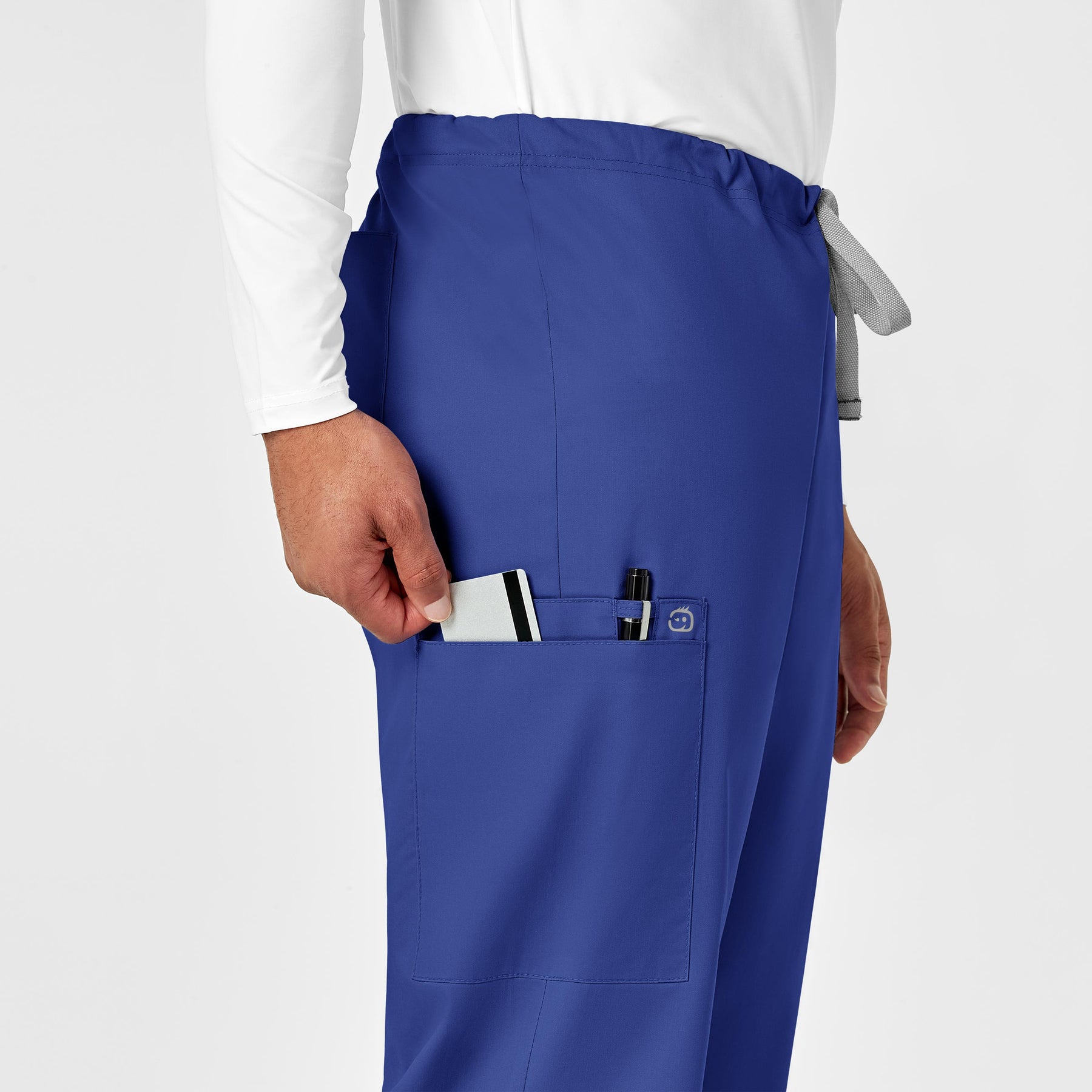 WonderWORK Unisex Drawstring Cargo Scrub Pant Galaxy Blue hemline detail