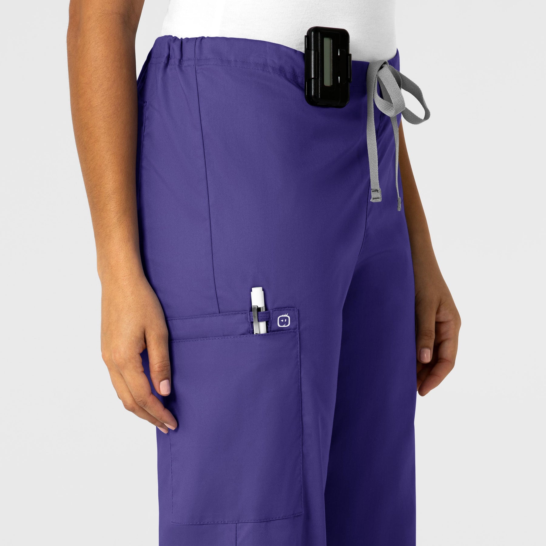 WonderWORK Unisex Drawstring Cargo Scrub Pant Grape side detail 1