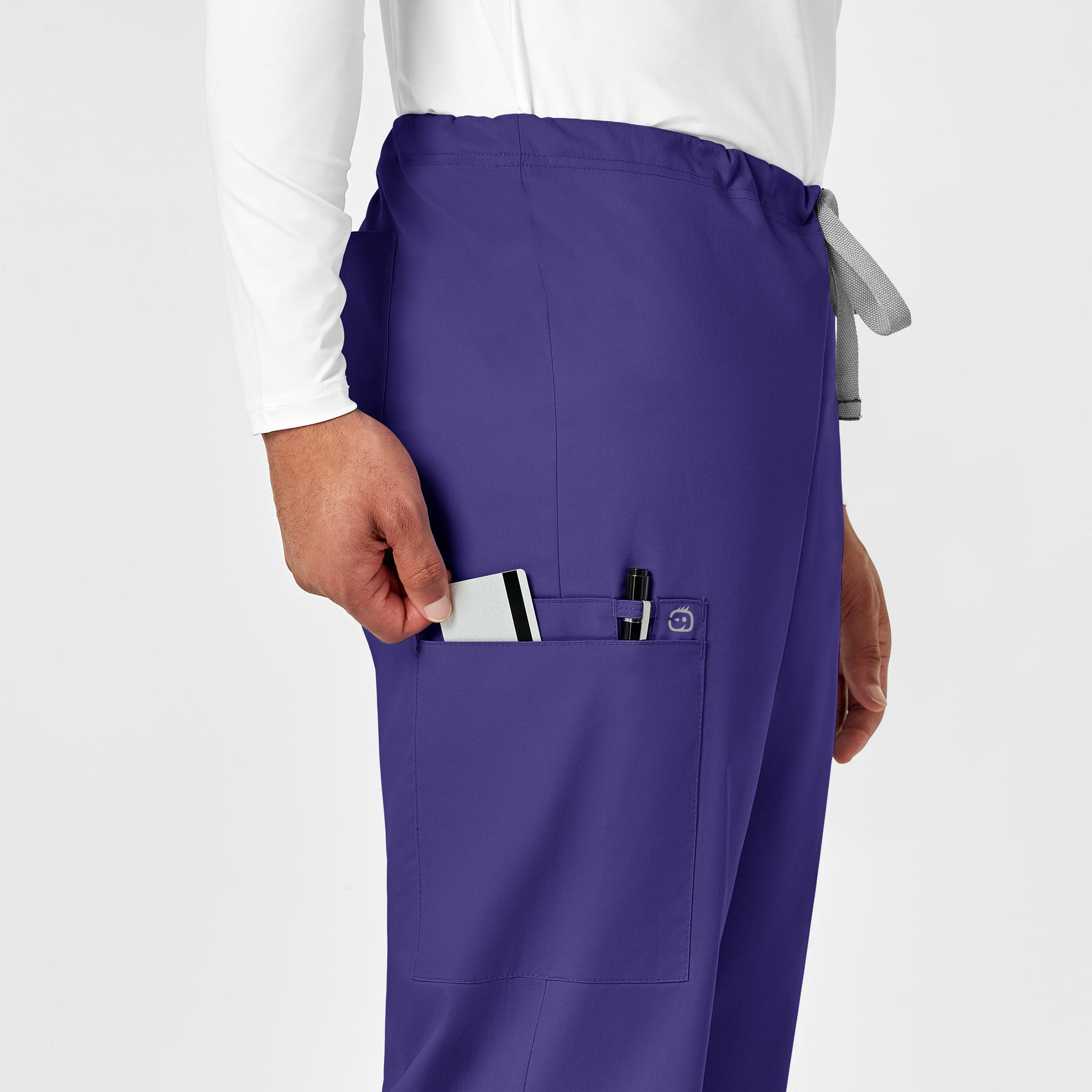WonderWORK Unisex Drawstring Cargo Scrub Pant Grape hemline detail