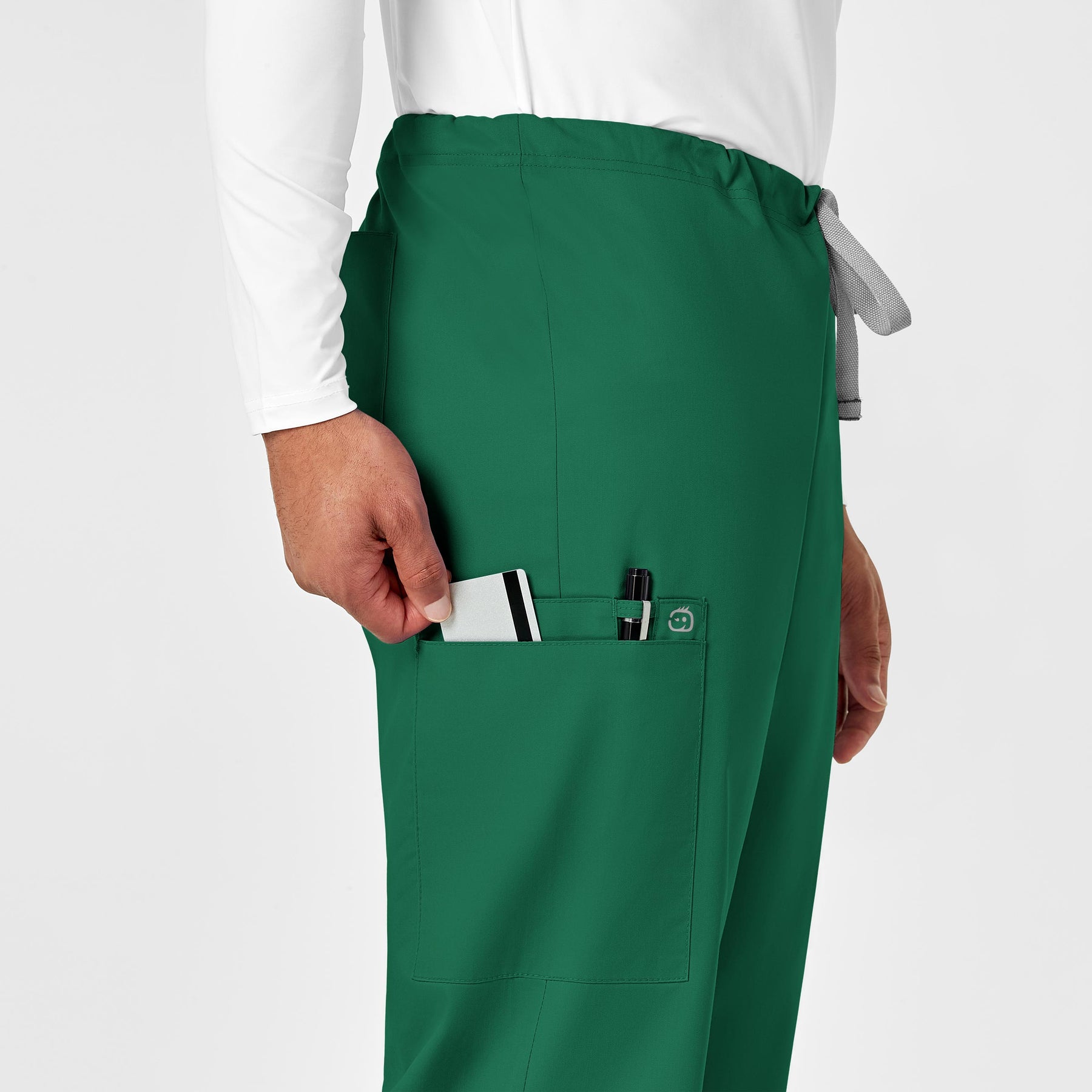 WonderWORK Unisex Drawstring Cargo Scrub Pant Hunter hemline detail