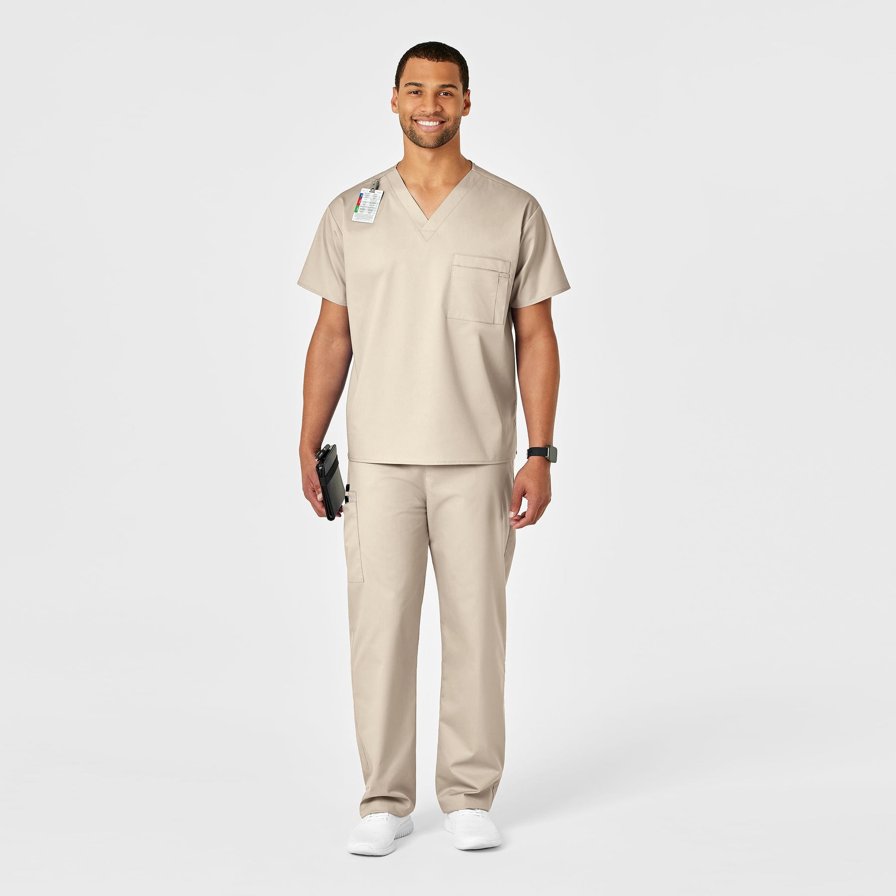 WonderWORK Unisex Drawstring Cargo Scrub Pant Khaki full scrub set