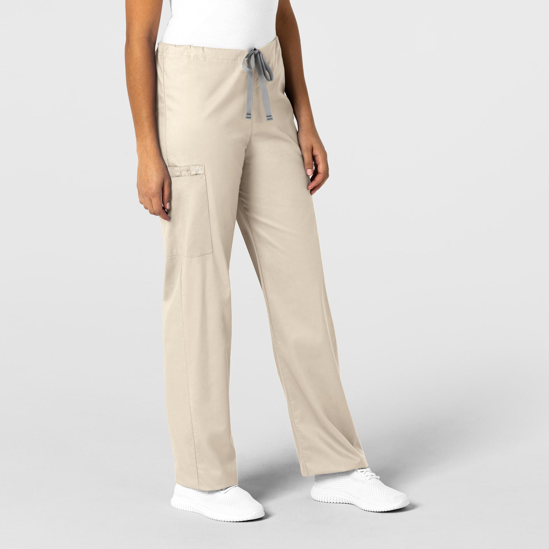 WonderWORK Unisex Drawstring Cargo Scrub Pant Khaki side view
