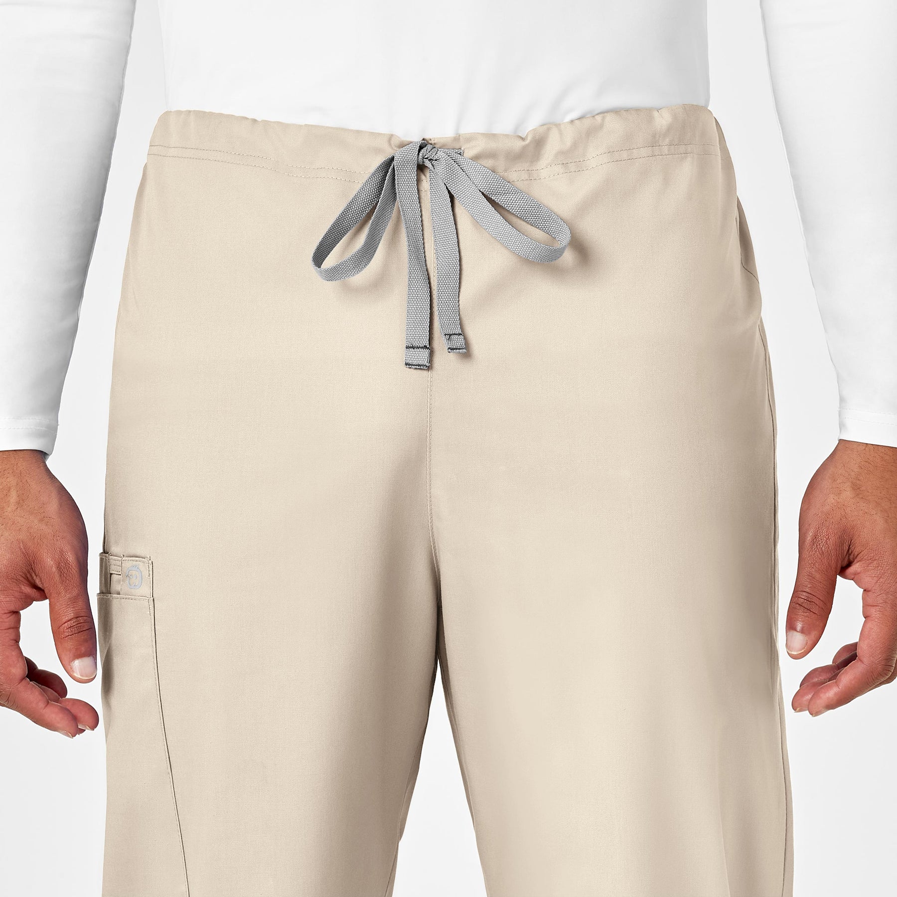 WonderWORK Unisex Drawstring Cargo Scrub Pant Khaki side detail 2