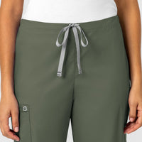 WonderWORK Unisex Drawstring Cargo Scrub Pant Olive front detail