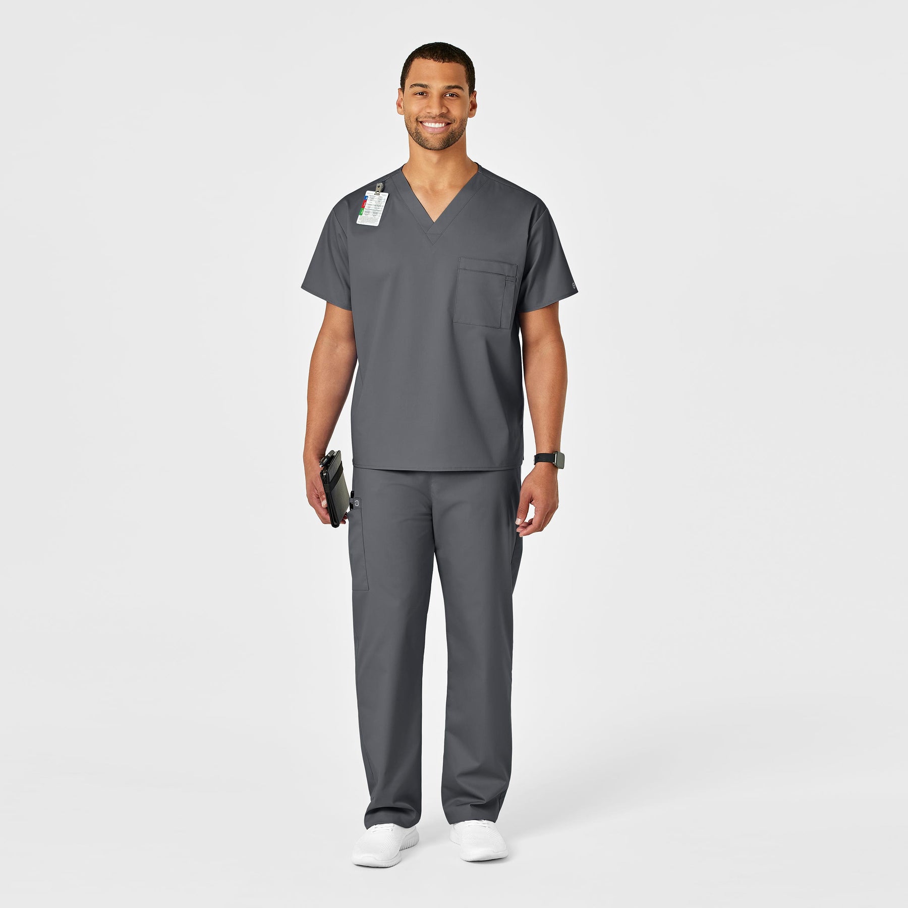 WonderWORK Unisex Drawstring Cargo Scrub Pant Pewter full scrub set