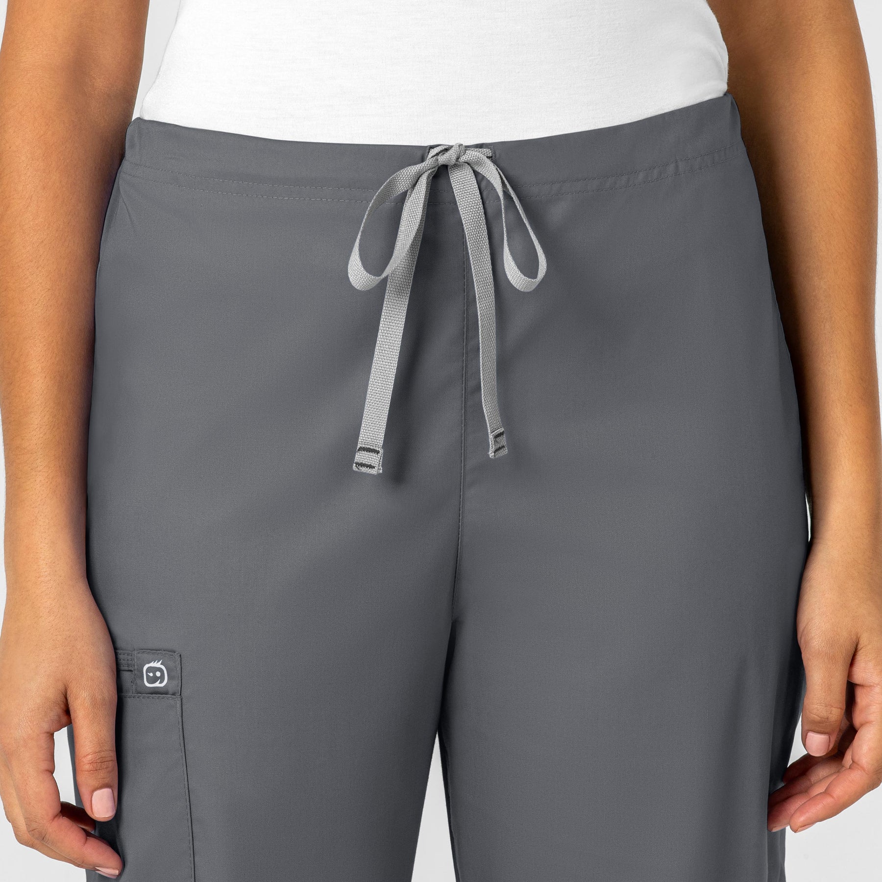 WonderWORK Unisex Drawstring Cargo Scrub Pant Pewter front detail