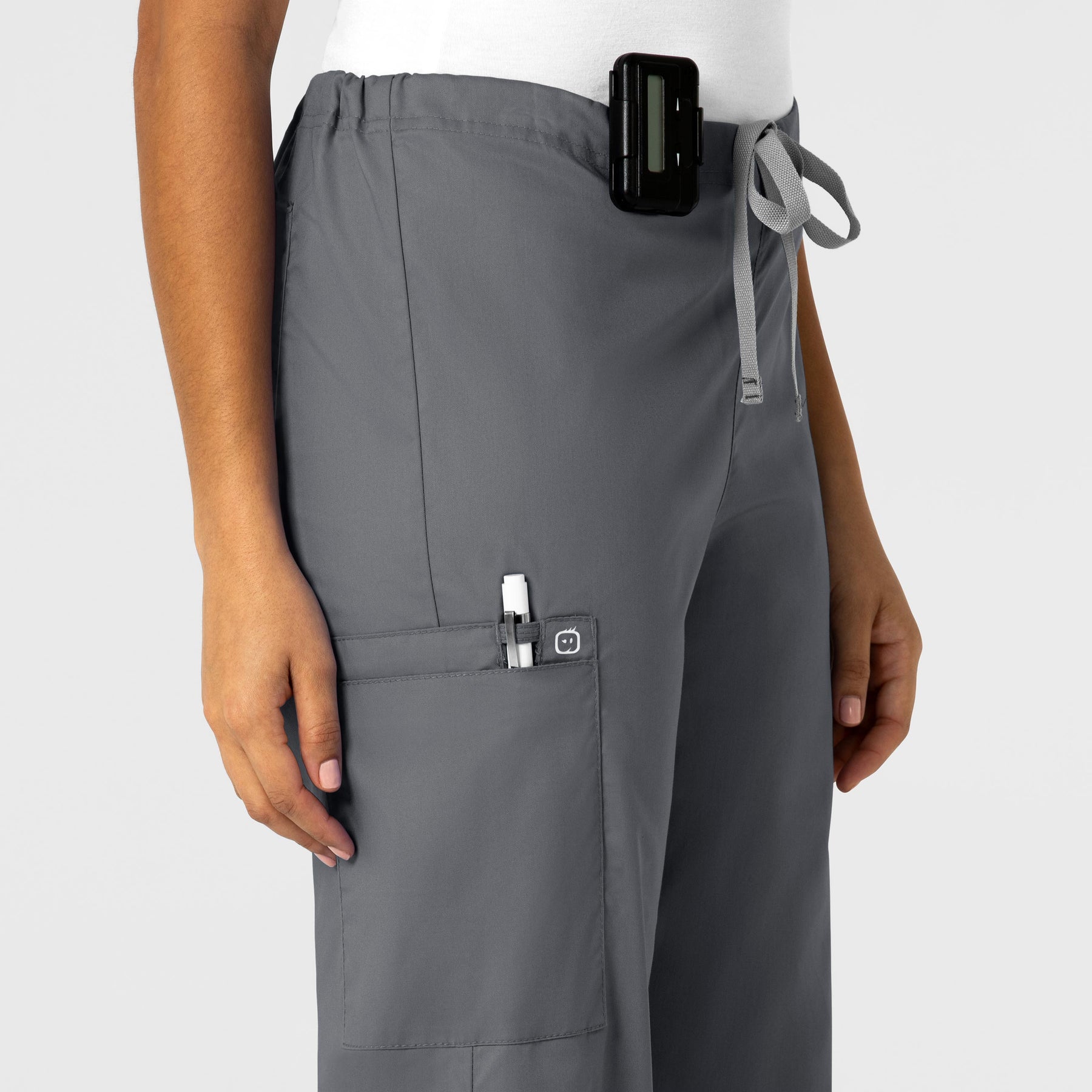 WonderWORK Unisex Drawstring Cargo Scrub Pant Pewter side detail 1