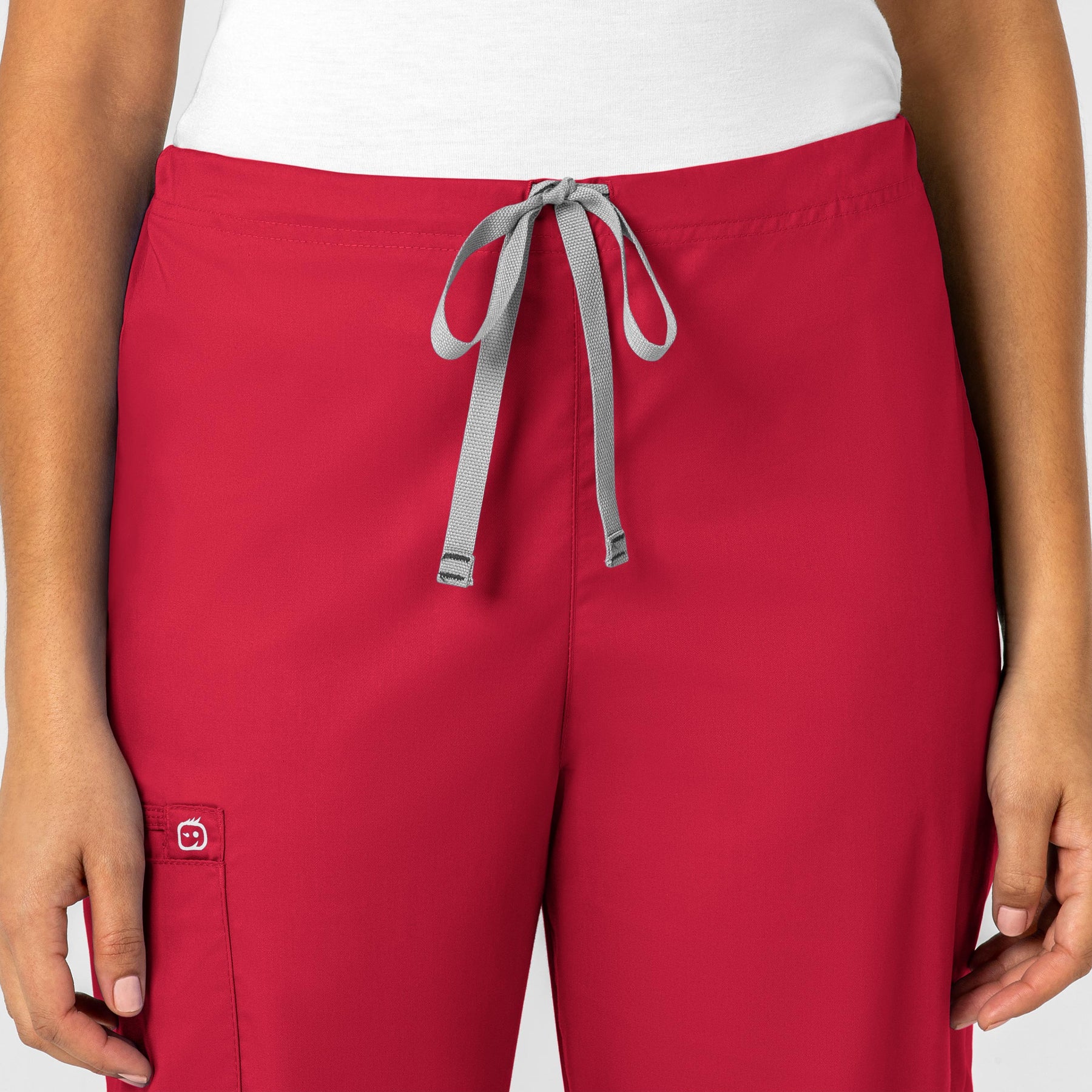 WonderWORK Unisex Drawstring Cargo Scrub Pant Red front detail
