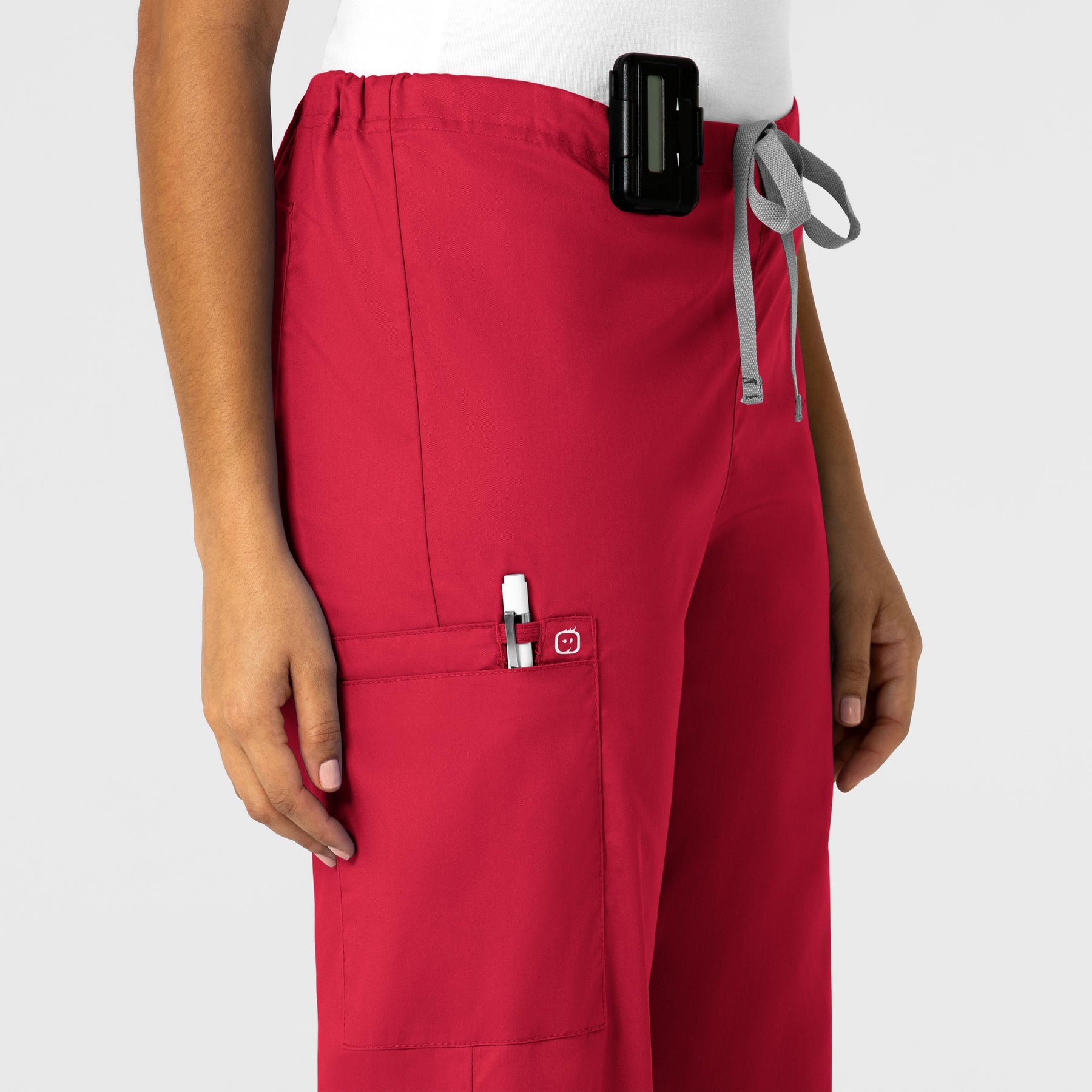 WonderWORK Unisex Drawstring Cargo Scrub Pant Red side detail 1