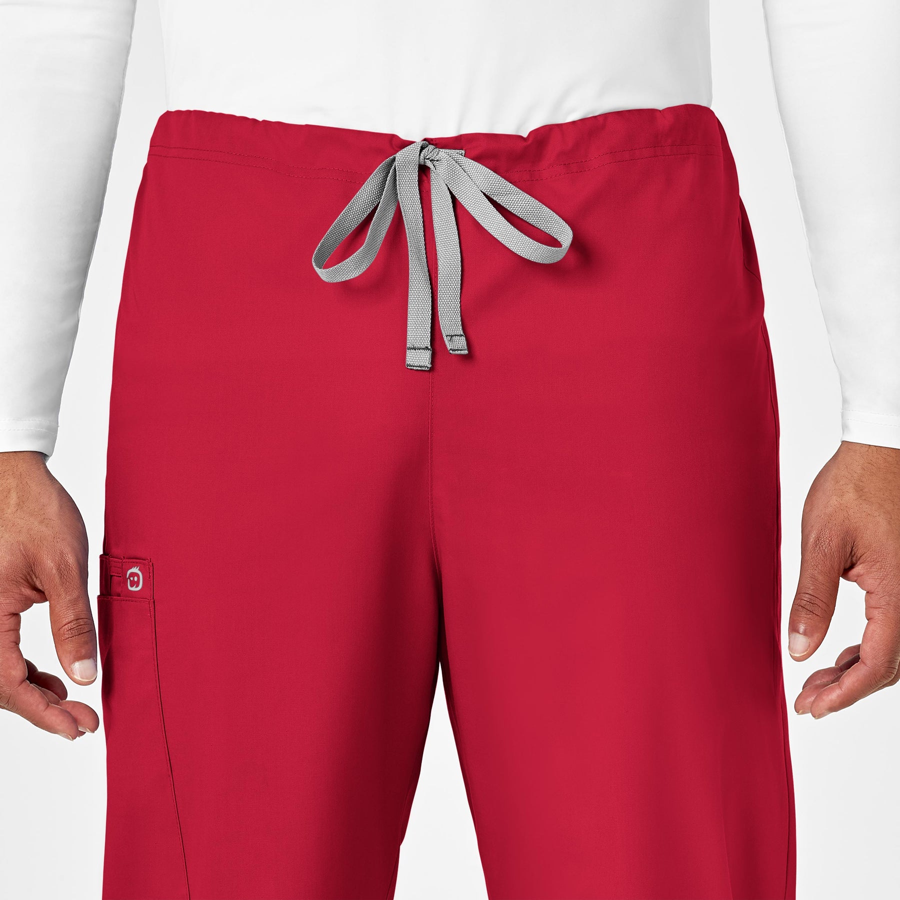 WonderWORK Unisex Drawstring Cargo Scrub Pant Red side detail 2