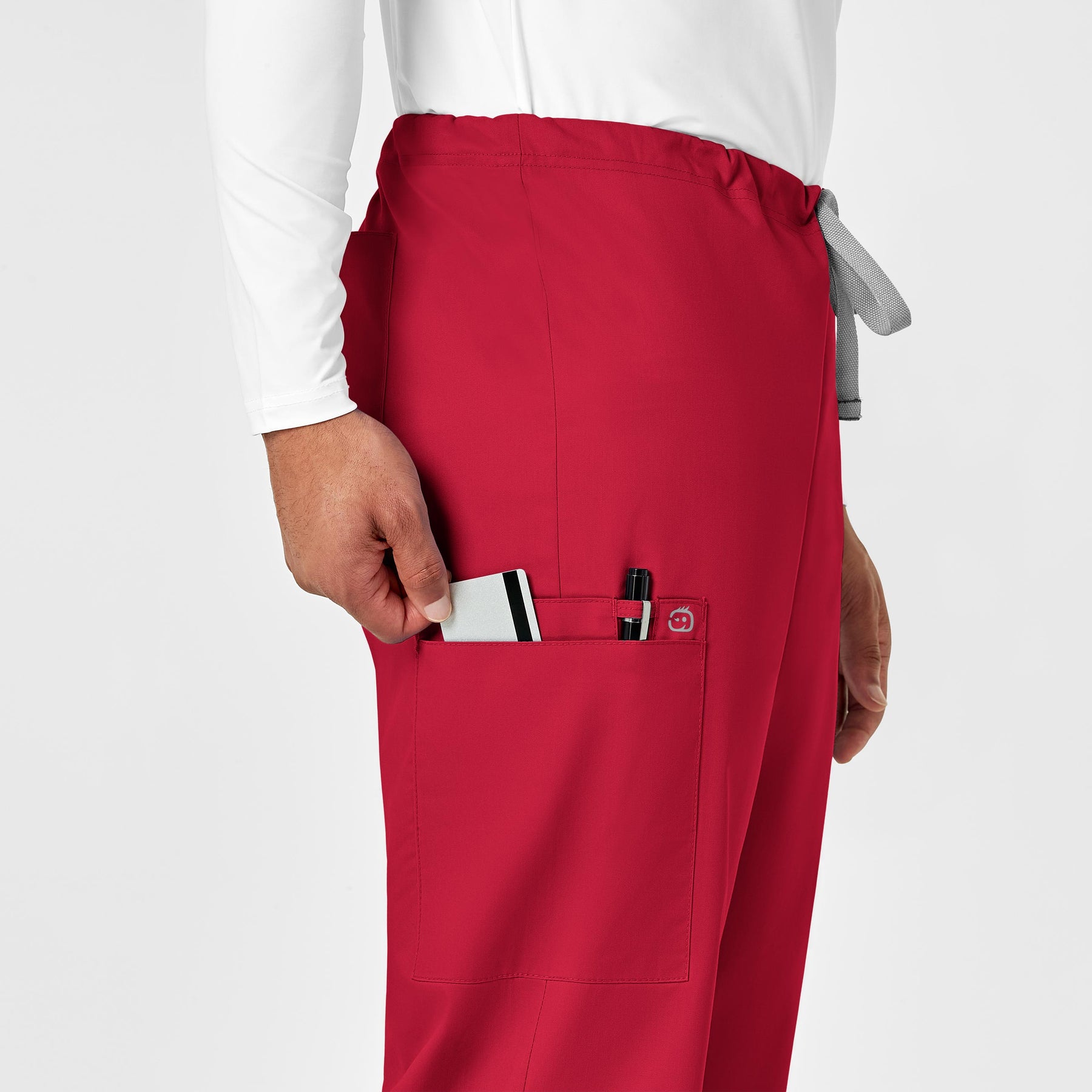 WonderWORK Unisex Drawstring Cargo Scrub Pant Red hemline detail