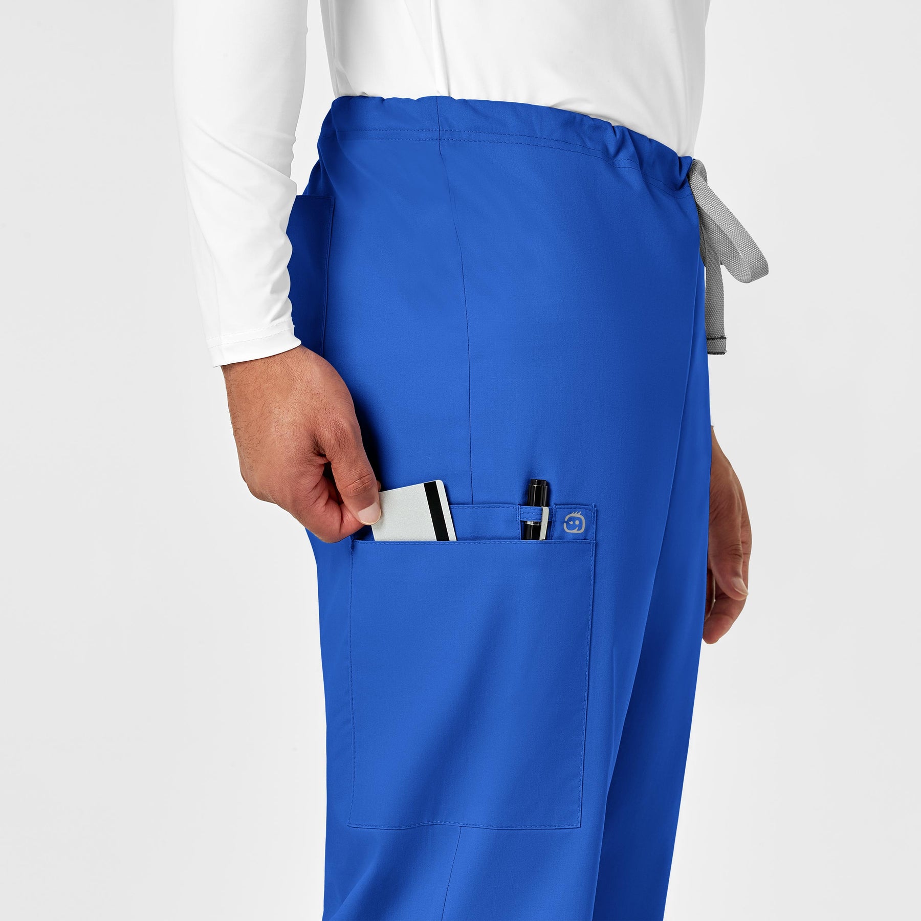 WonderWORK Unisex Drawstring Cargo Scrub Pant Royal hemline detail