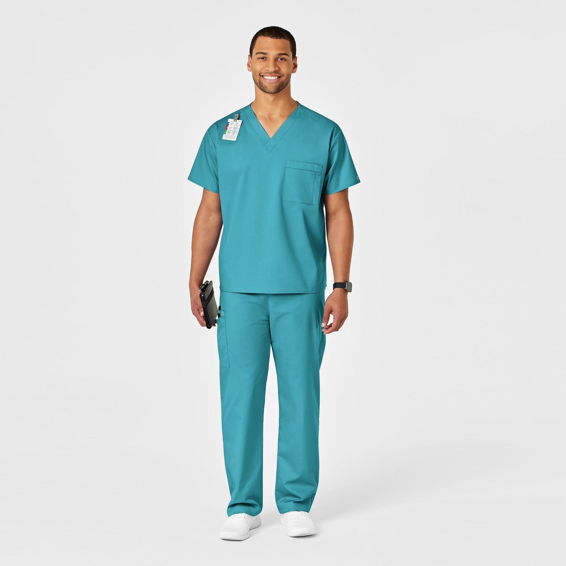 WonderWORK Unisex Drawstring Cargo Scrub Pant Teal Blue full scrub set