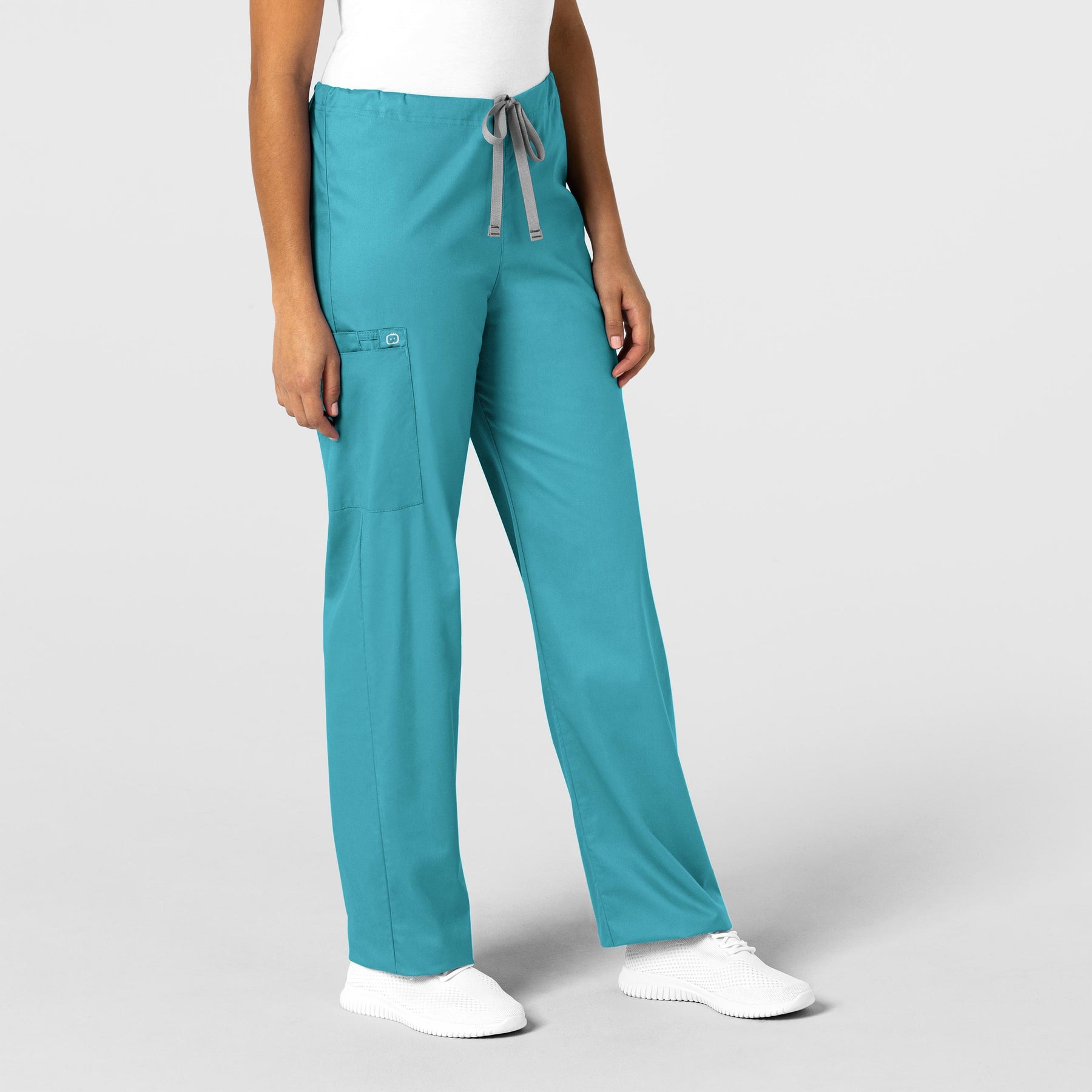 WonderWORK Unisex Drawstring Cargo Scrub Pant Teal Blue side view