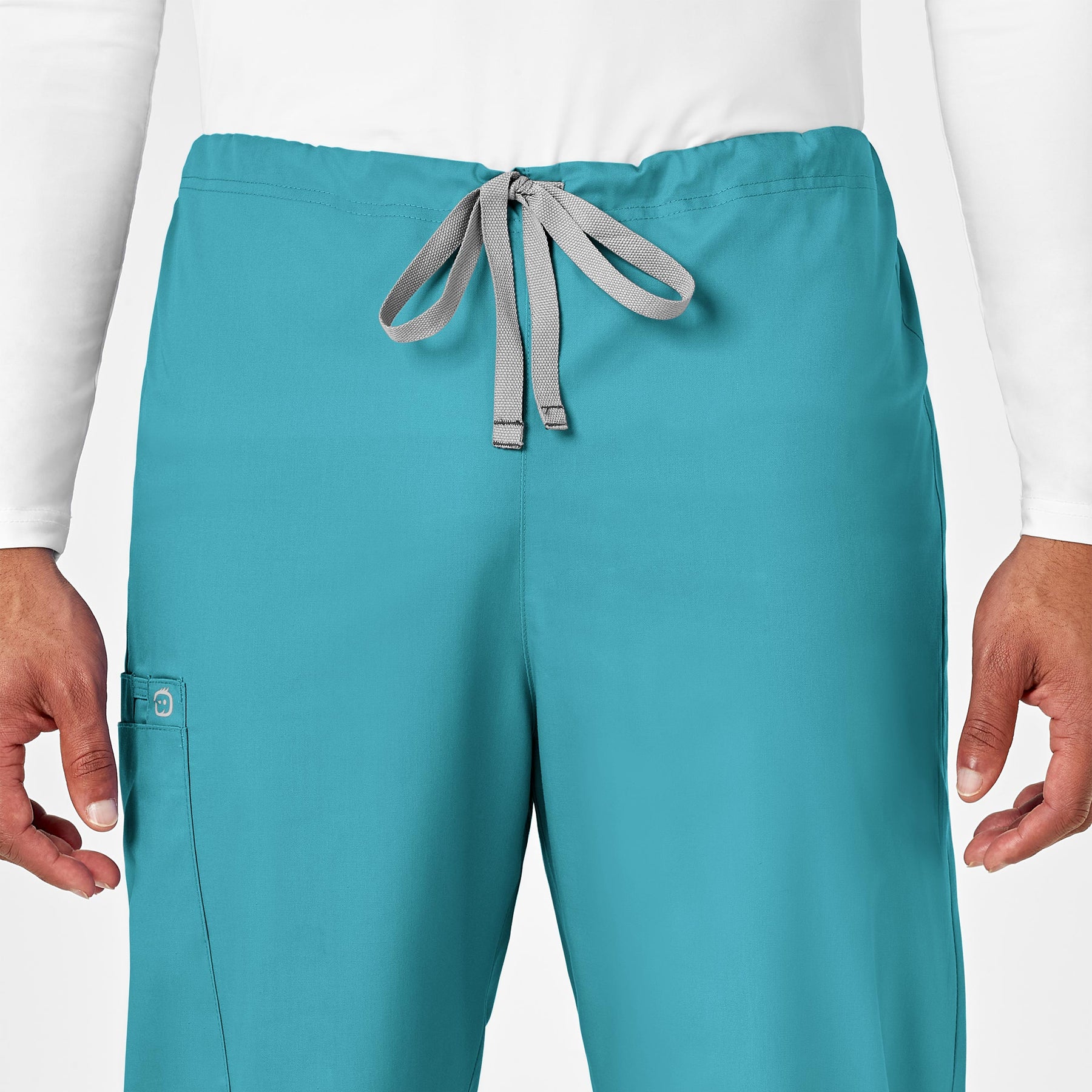 WonderWORK Unisex Drawstring Cargo Scrub Pant Teal Blue side detail 2