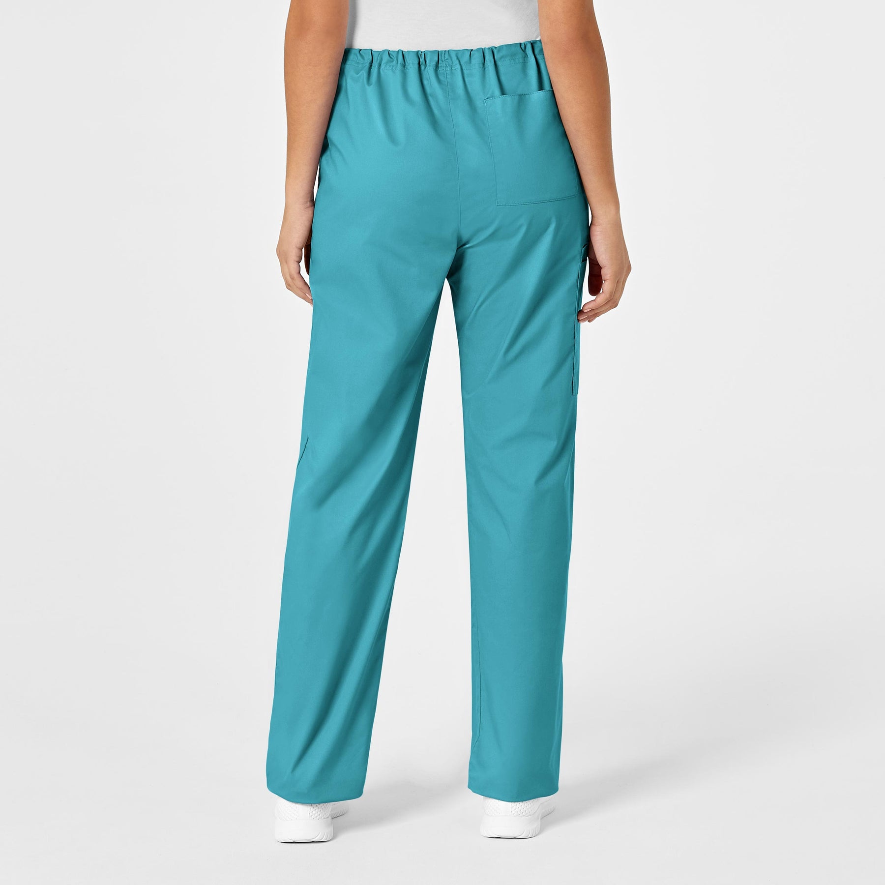 WonderWORK Unisex Drawstring Cargo Scrub Pant Teal Blue back view