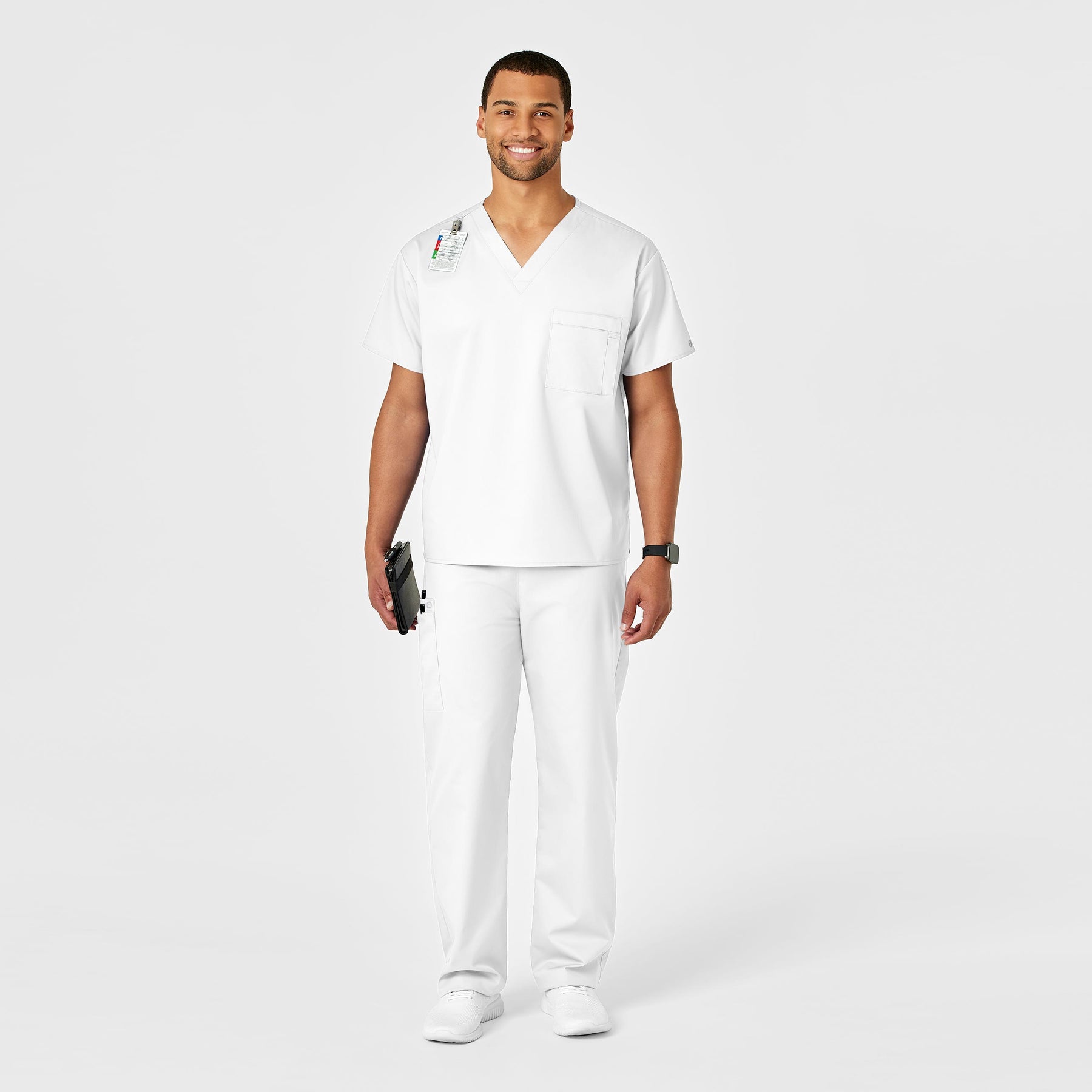 WonderWORK Unisex Drawstring Cargo Scrub Pant White full scrub set
