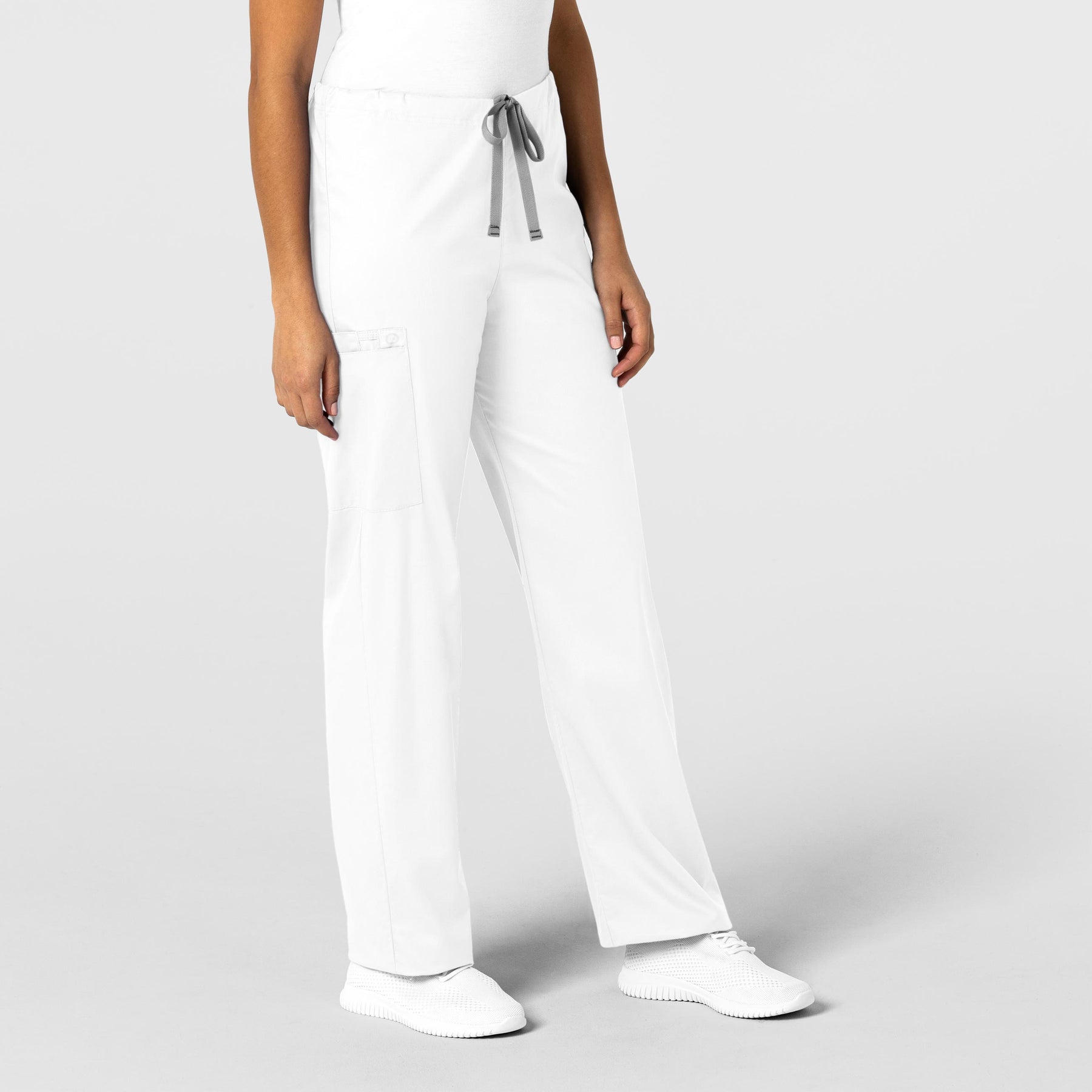 WonderWORK Unisex Drawstring Cargo Scrub Pant White side view