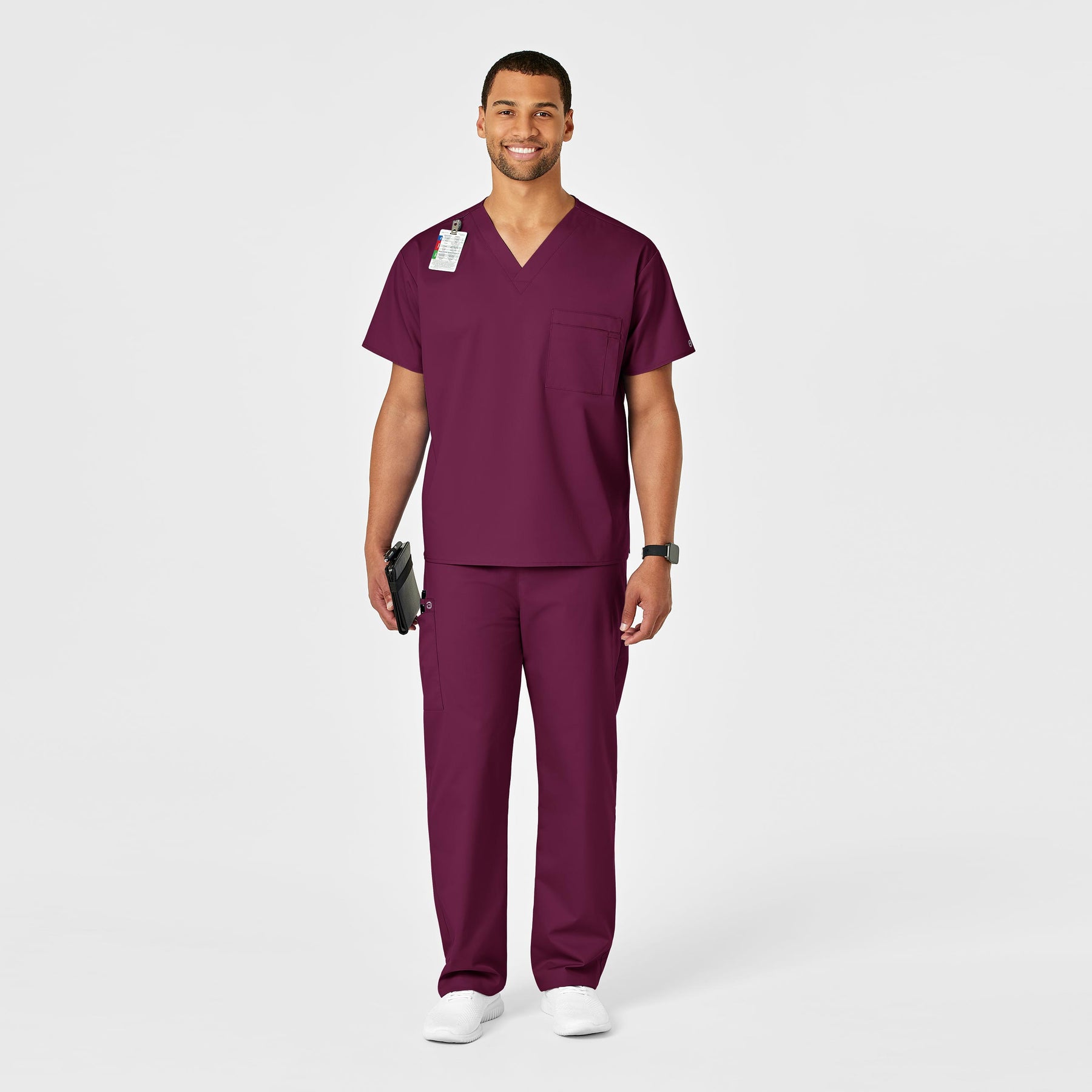 WonderWORK Unisex Drawstring Cargo Scrub Pant Wine full scrub set