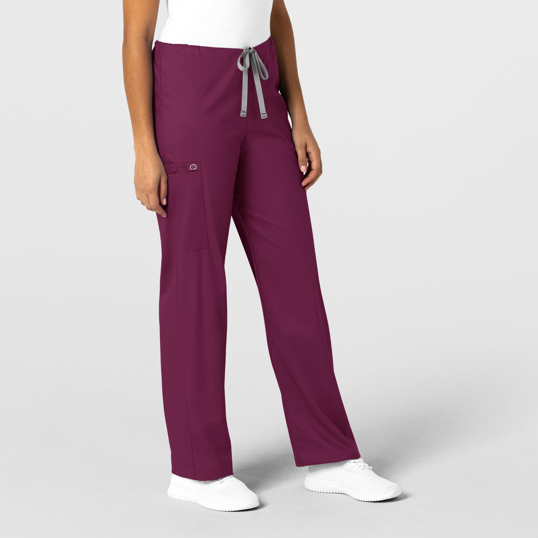 WonderWORK Unisex Drawstring Cargo Scrub Pant Wine side view
