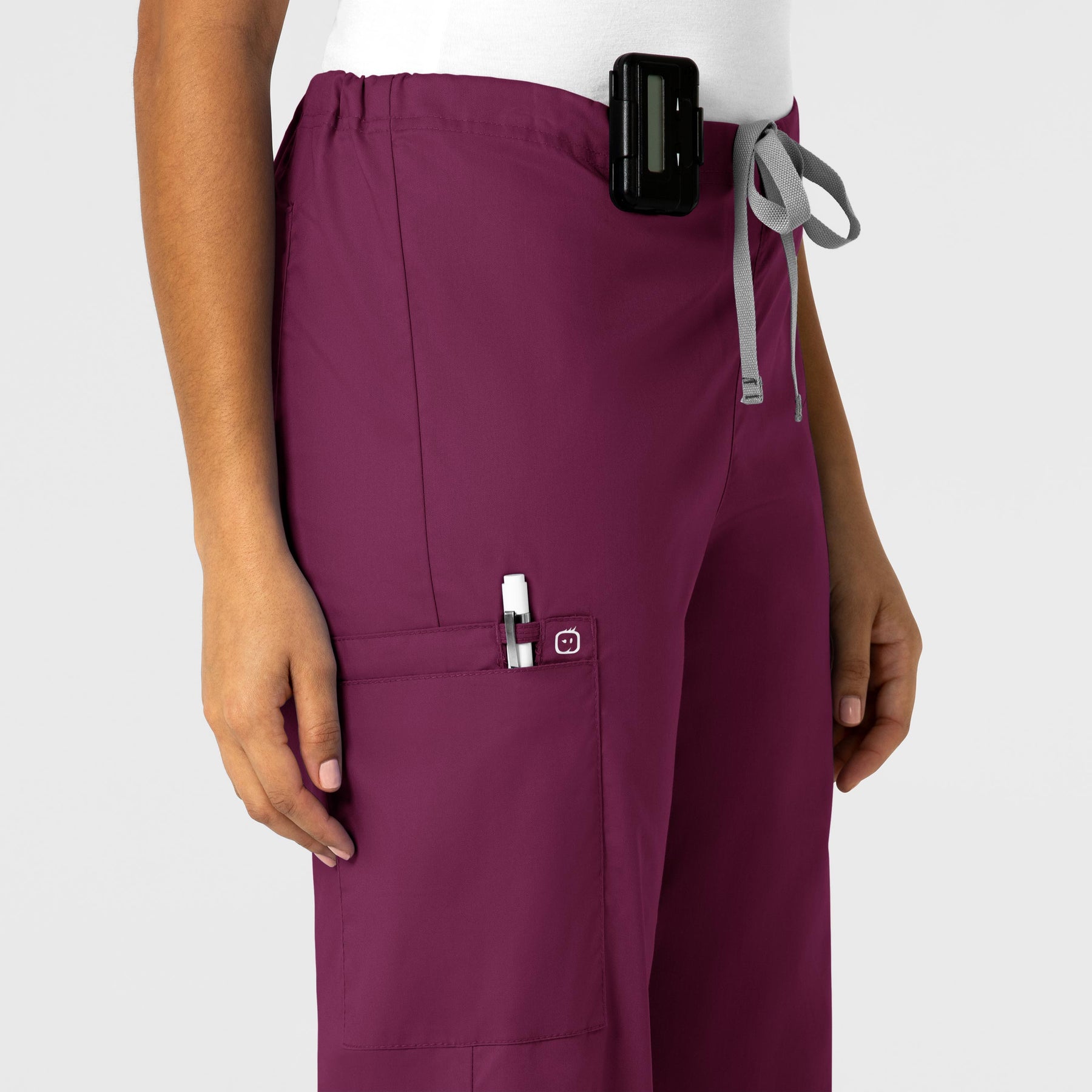 WonderWORK Unisex Drawstring Cargo Scrub Pant Wine side detail 1