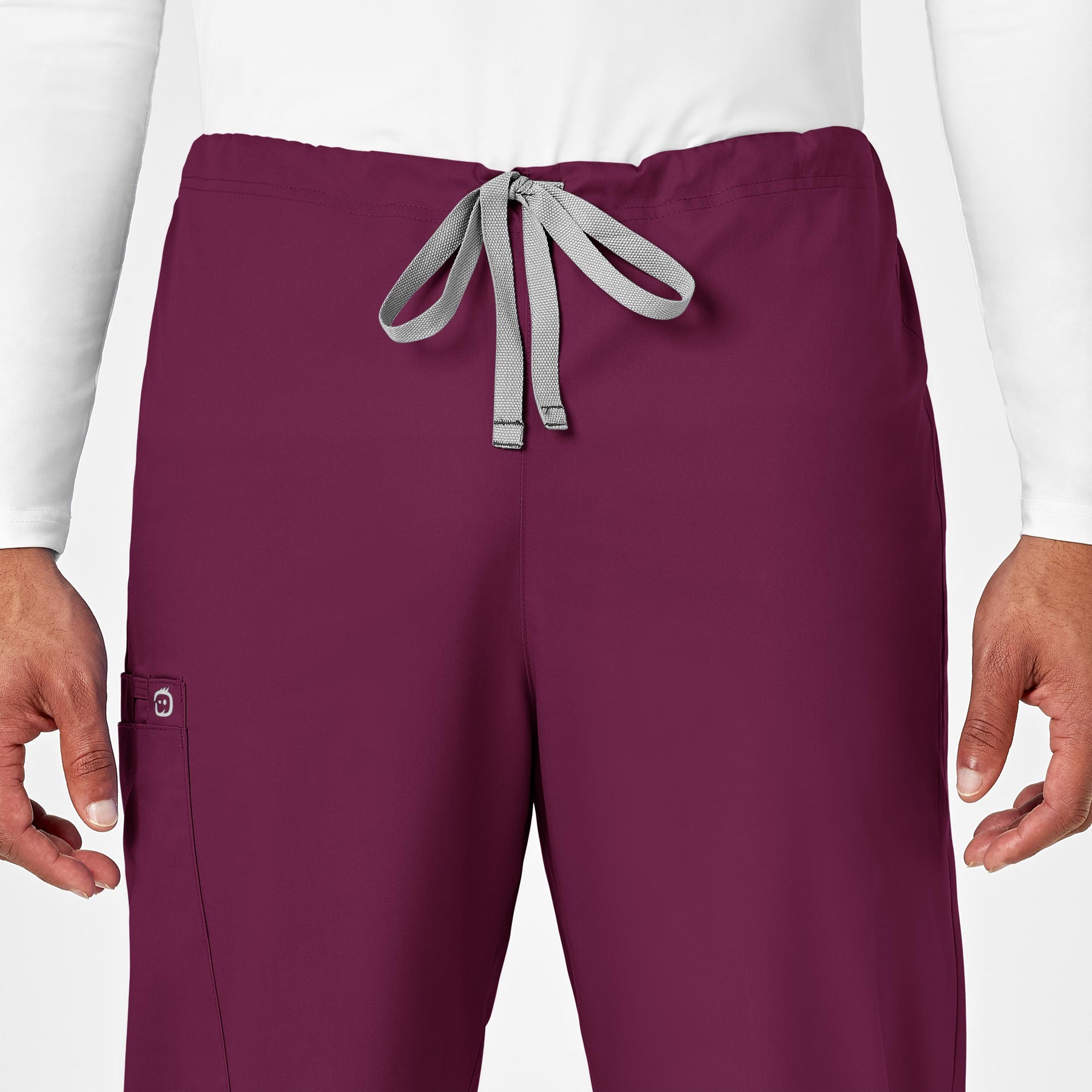 WonderWORK Unisex Drawstring Cargo Scrub Pant Wine side detail 2